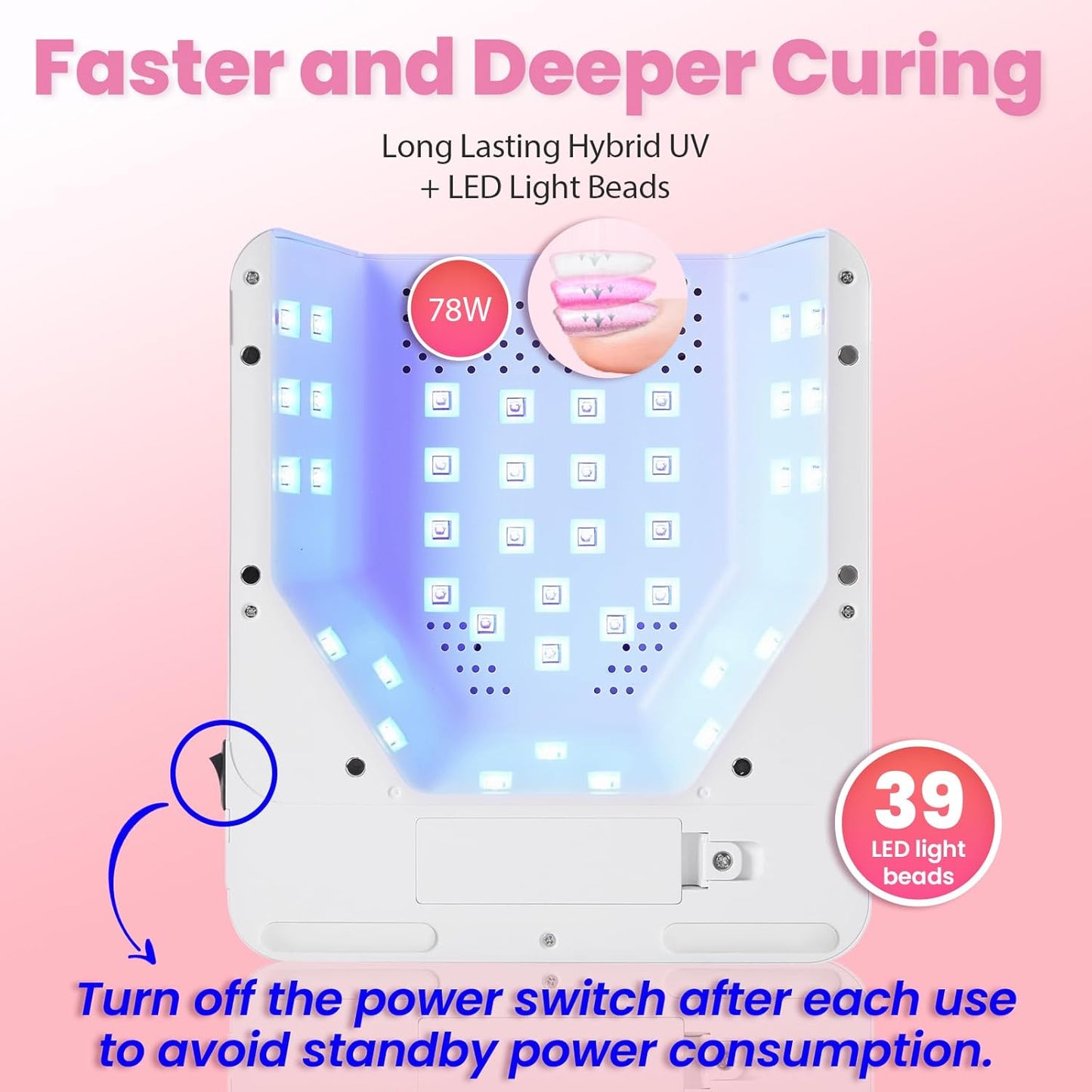 UV Foot Lamp - 78W Cordless Pedicure Light with Sensor | Wireless Gel Nail Polish Curing