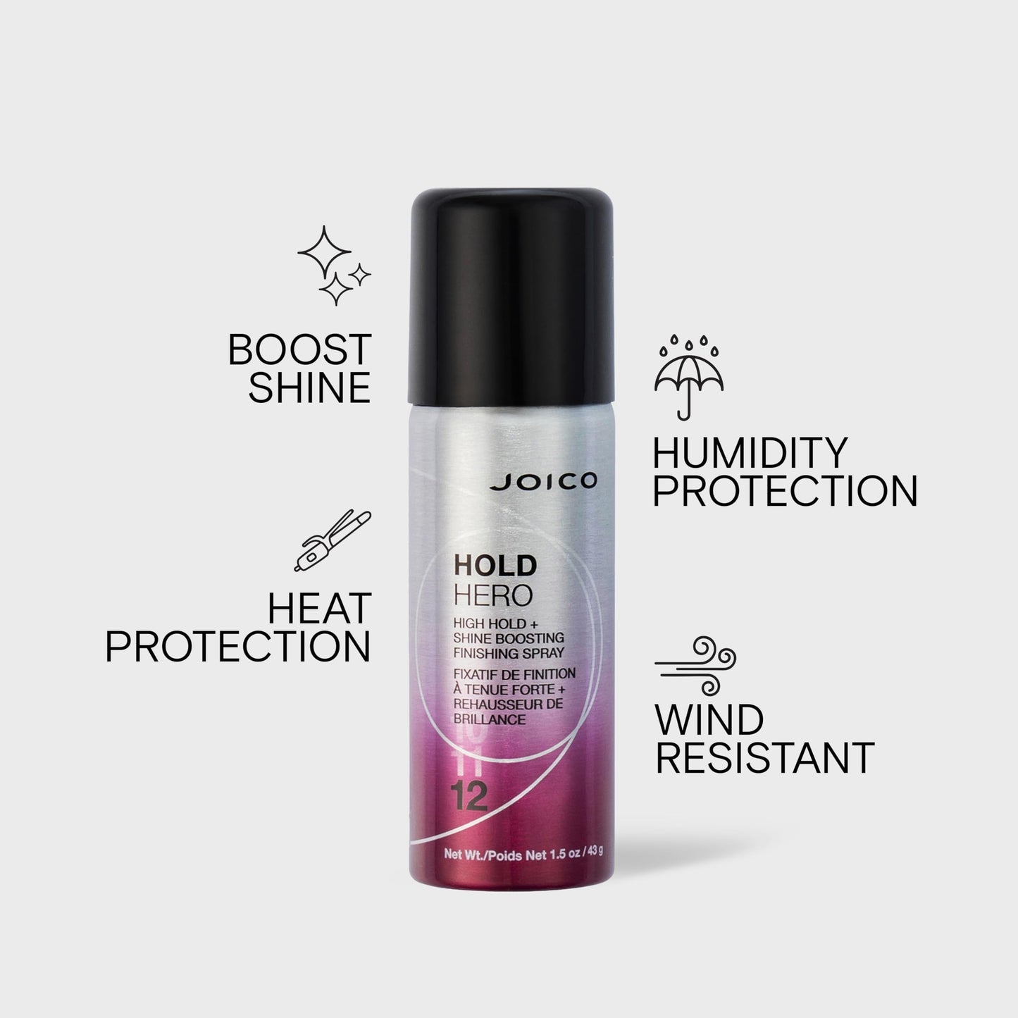 Joico Hold Hero High Hold + Shine Boosting Finishing Spray | For All Hair Types| Protect Against Heat & Humidity | Wind Resistant Up to 25 MPH | Boost Shine | 7-Day Hold | 1.5 Oz