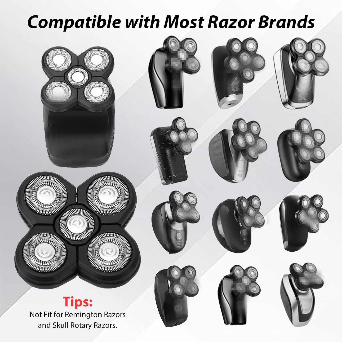 Carreuty 3Pcs 5 Head Shaver Replacement Blades for Freebird Head Shaver, Universal 5 Blades Shaver Replacement Heads for Electric Razor Shaver Head, Bald Men Freedom Grooming Head and Face, Black