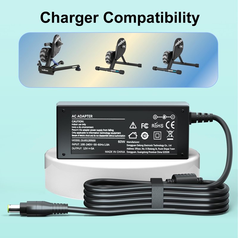 Ursulan 12V AC Charger Cord for Wahoo WFBKTR4 WF123 Power Charger to Power Wahoo KICKR Core Indoor Cycling Training Bike Compatible with SUN1200500 SUN-1200500 (Black) DC Adapter Power Cord