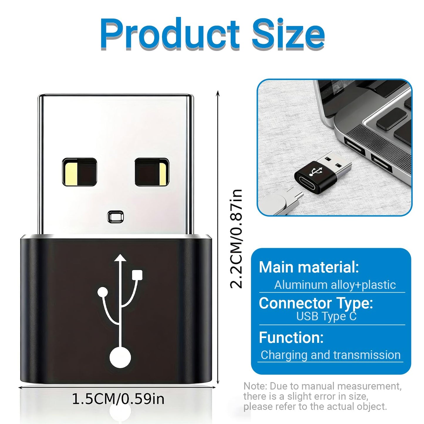 USB C Female to USB A Male Adapter 4 Pack Compact Low Profile Type C to USB A Converter for Charging and Data Transfer,iPhone, Black
