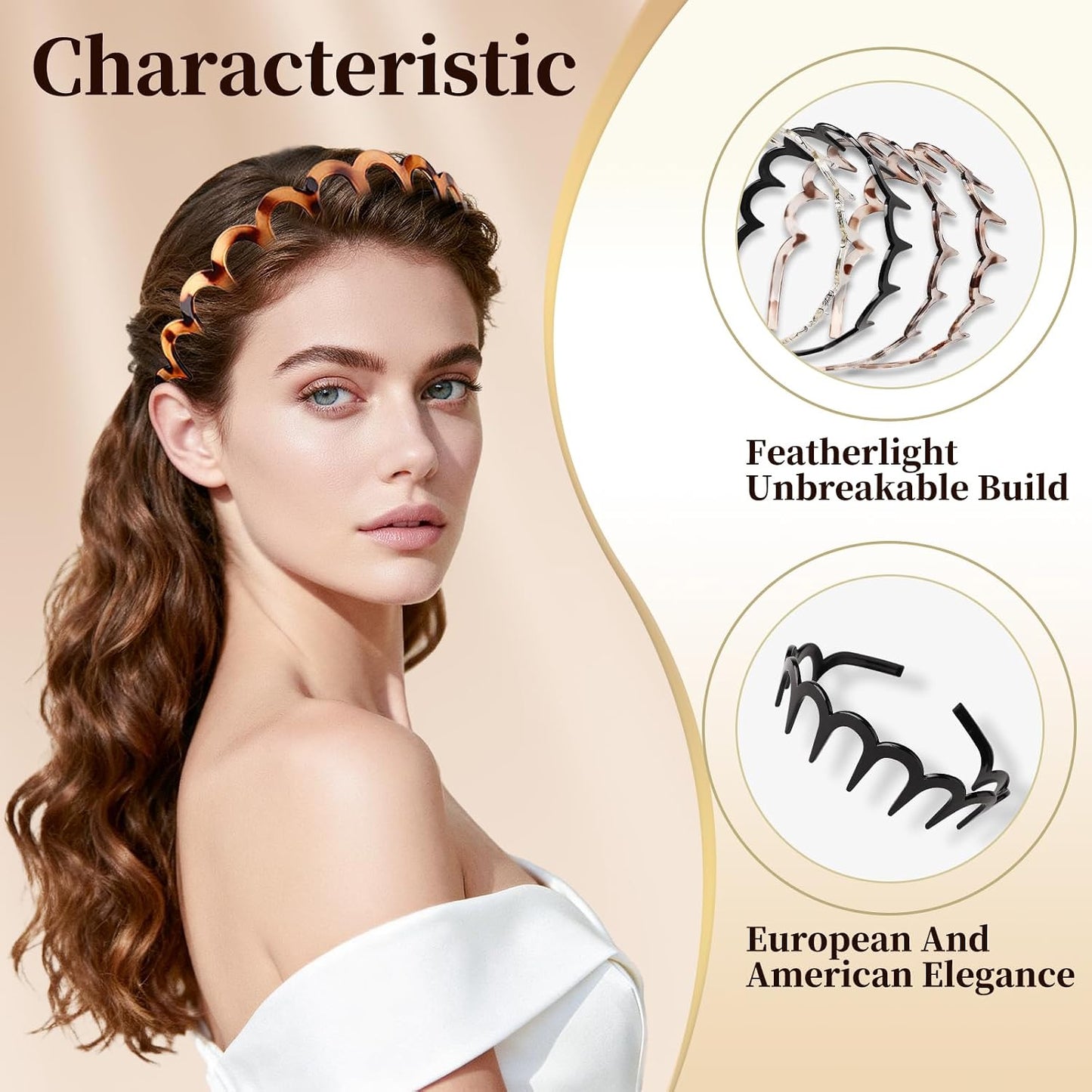 Zig Zag Headbands for Women - 5-Pack Wavy Teeth Hair Accessories | Includes 1 Hair Clip