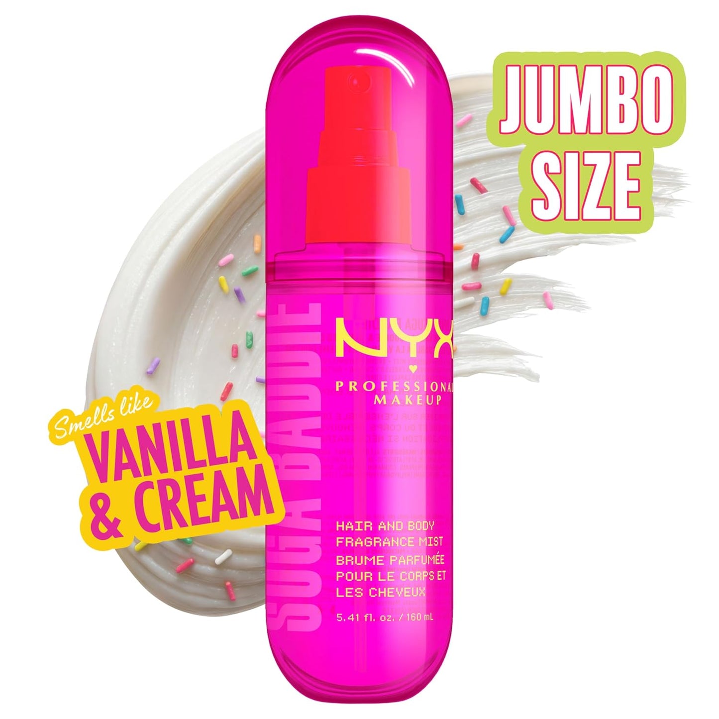 NYX Fat Oil Fragrance Mist - Suga Baddie Vanilla & Whipped Cream Scent | Long-Lasting Hair & Body Spray, 5.4 fl oz