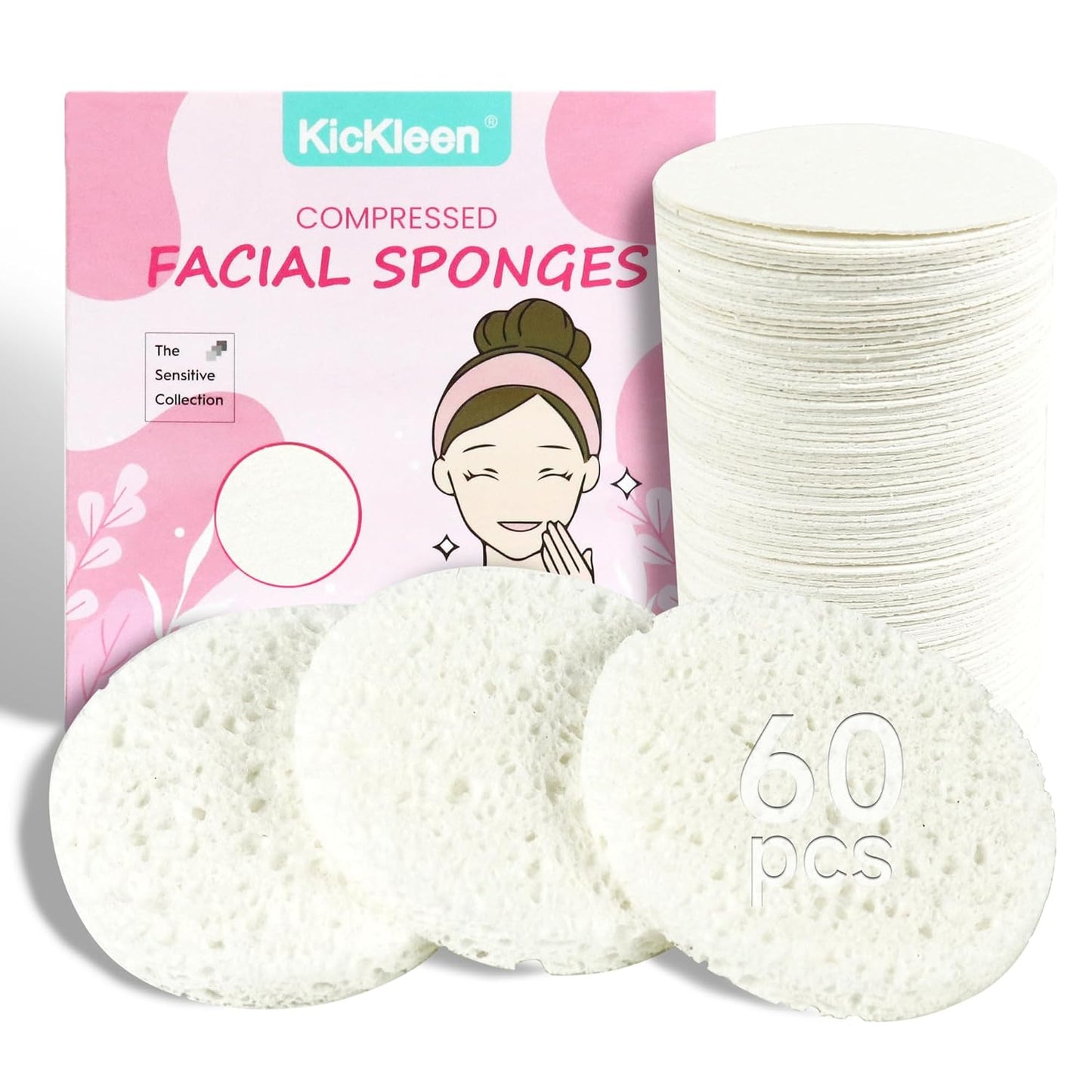 Compressed Facial Sponges - 100% Natural Cellulose Spa Sponges for Daily Cleansing | Makeup Removal & Exfoliation (60 Count, Yellow)