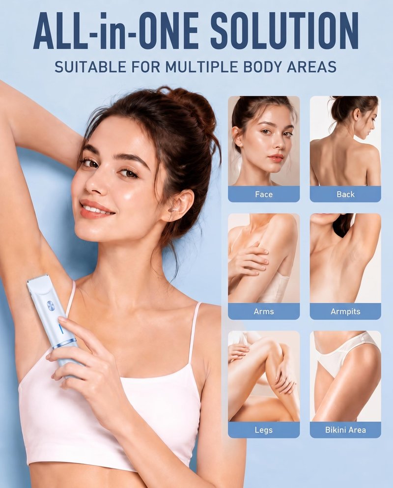 AiooTisu 2-in-1 Bikini Trimmer for Women - Dual Head Electric Shaver with Foil & Rotary Heads, Rechargeable & Waterproof, for Body, Bikini Line, Face, Legs & Underarms