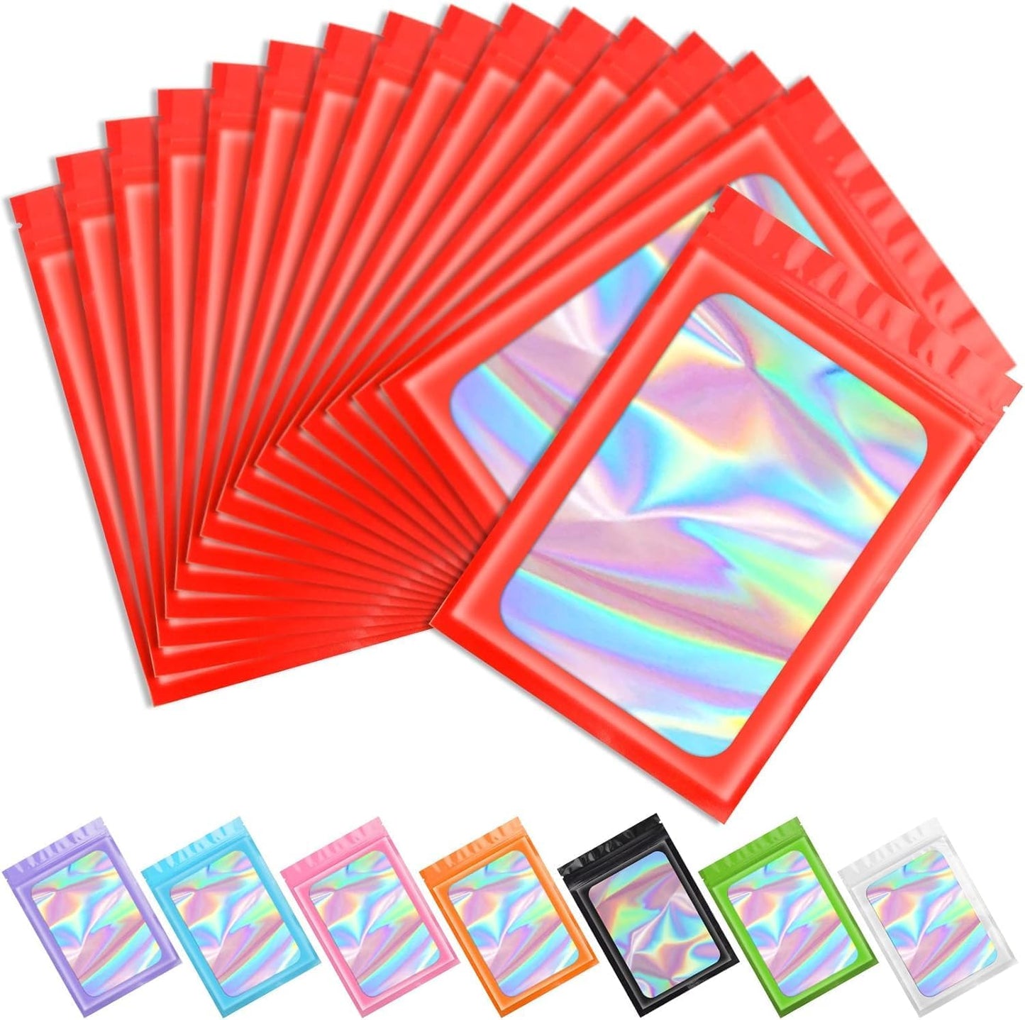 Purple Smell Proof Mylar Holographic Bags - 100 Pcs Resealable Odor Proof Foil Pouches for Food Storage | 2.4x3.9 In