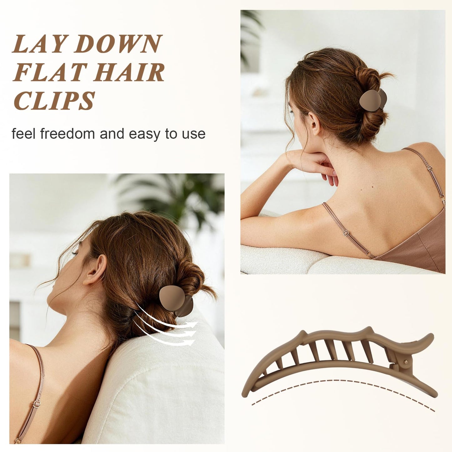 Amlaidu Medium Flat Hair Clips for Women, French Claw Clips Strong Hold for Thick & Thin Hair, Duckbill Hair Clips Non Slip for Driving Yoga - Beige, Light Khaki, Dark Khaki, Black, 4pcs