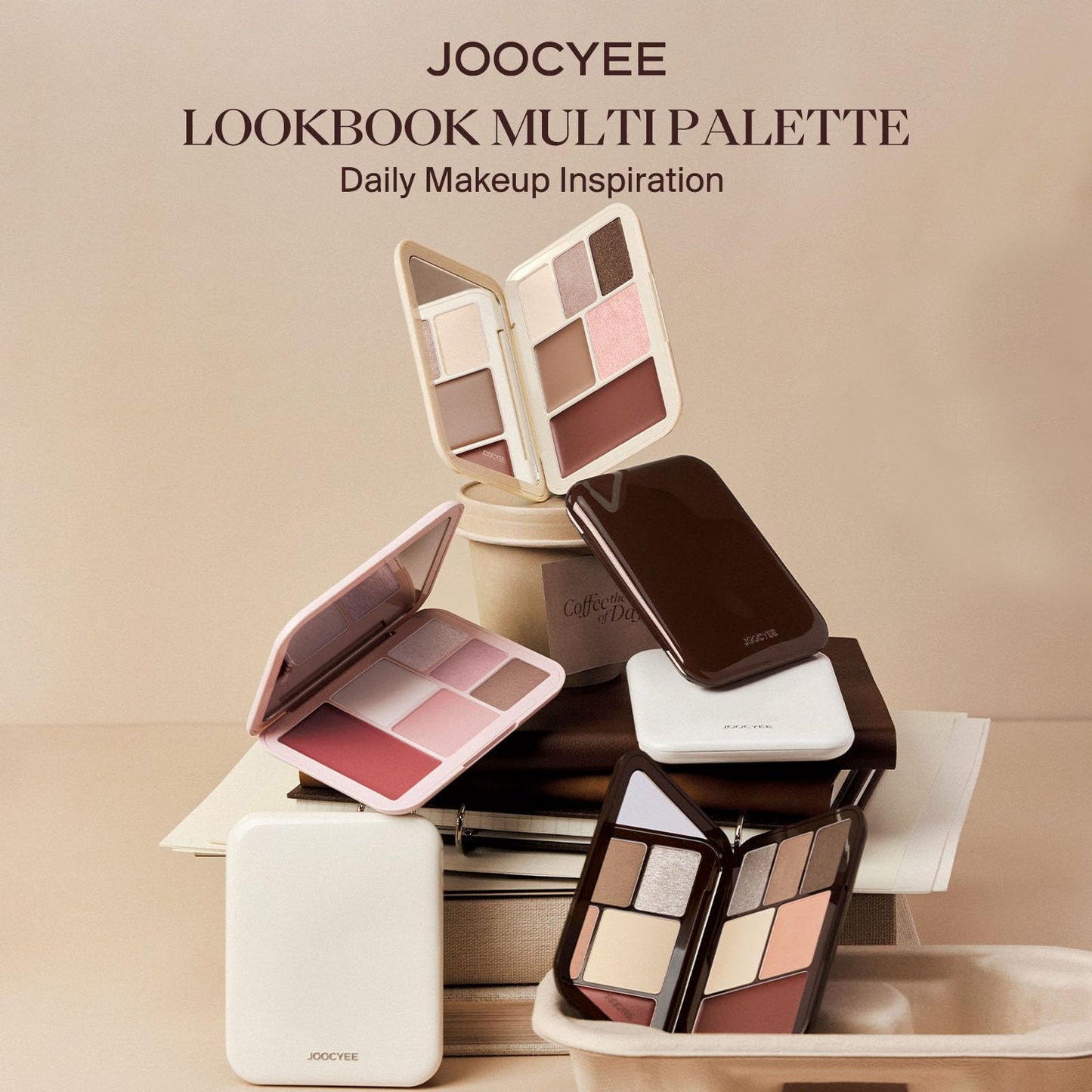 JOOCYEE 6 Color Multi-Use Face Palette, 5 in 1 Makeup Kit with Eyeshadow Blush Contour Highlighter Lip Color, Travel-Friendly Lookbook Design for Seamless Daily Glow