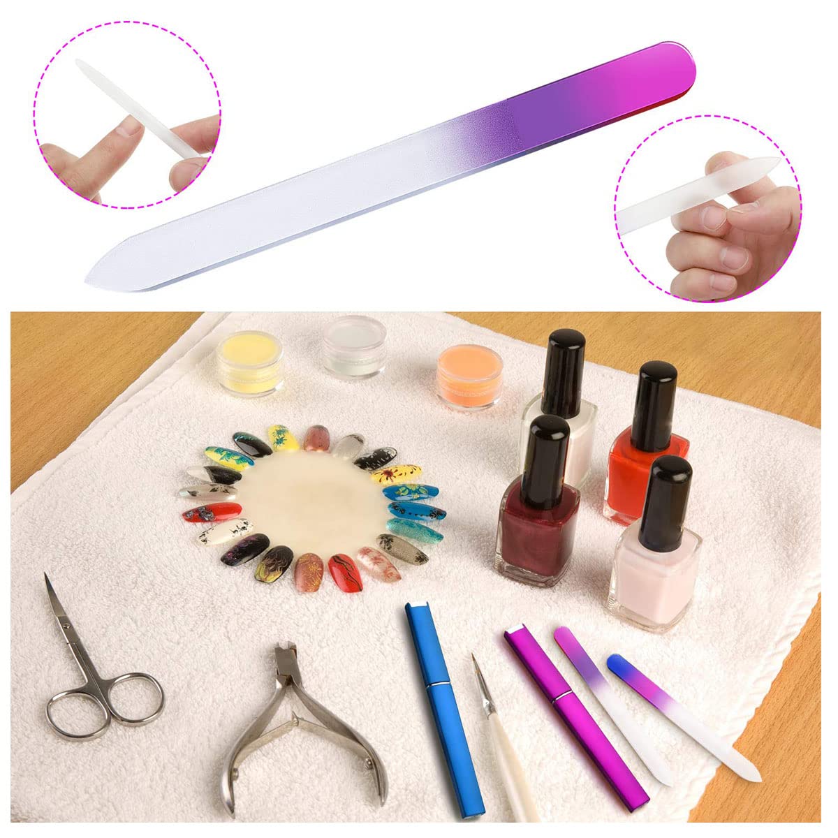 5 Pack Glass Nail Files with Case Crystal Fingernail Files Double Sided Nail File Mixed Color Manicure Set for Gentle Nail Care Christmas Gifts Stocking Stuffers for Women