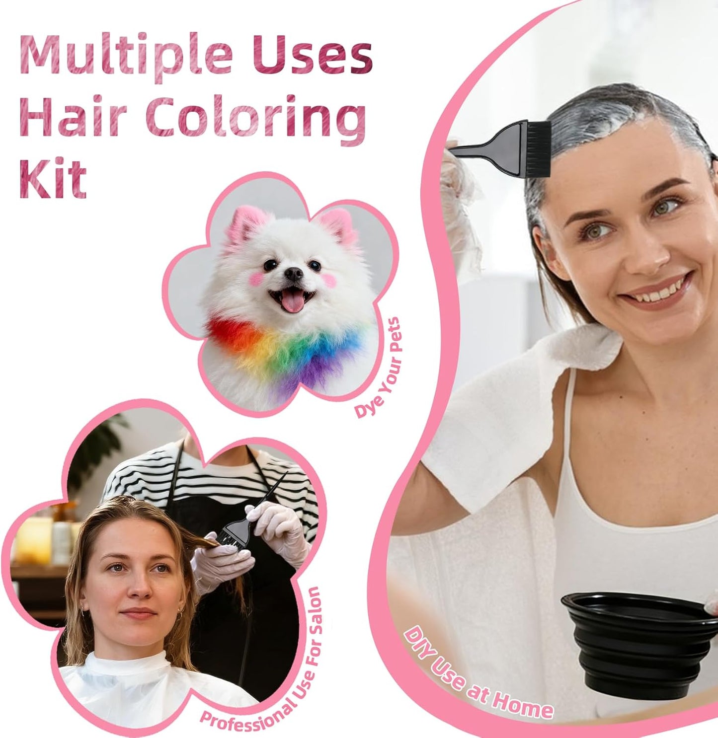 Hair Coloring Kit - 8 Professional Dye Tools for Home Salon Use | Bowl, Brush, Comb, Clips, Gloves, Shower Cap - Reusable Supplies (Black)