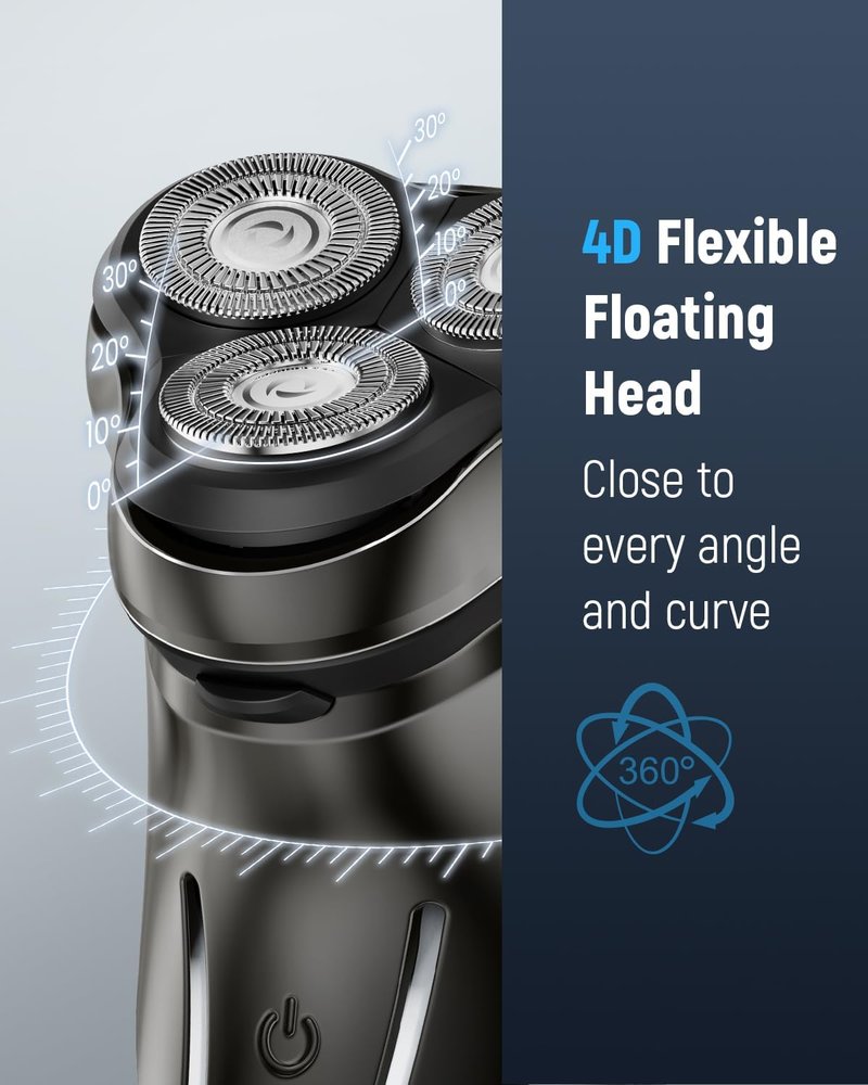 Electric Razor for Men - Cordless 4D Flex Blades, IPX6 Waterproof, USB Fast Charging | Sensitive Skin Care Gift for Father's Day