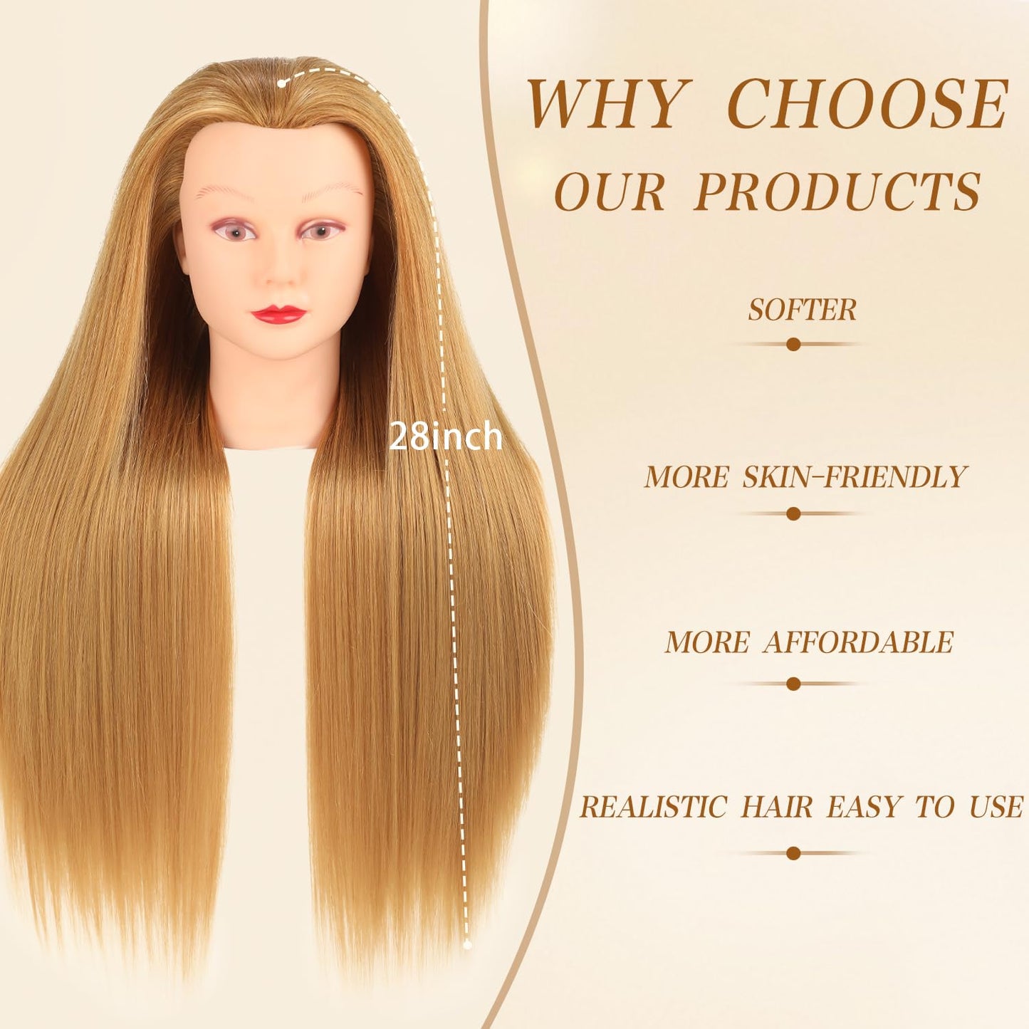 Mannequin Head - 80% Human Hair for Hair Styling Practice | Curling, Braiding, Cutting - 28 Inch with Table Clamp Stand