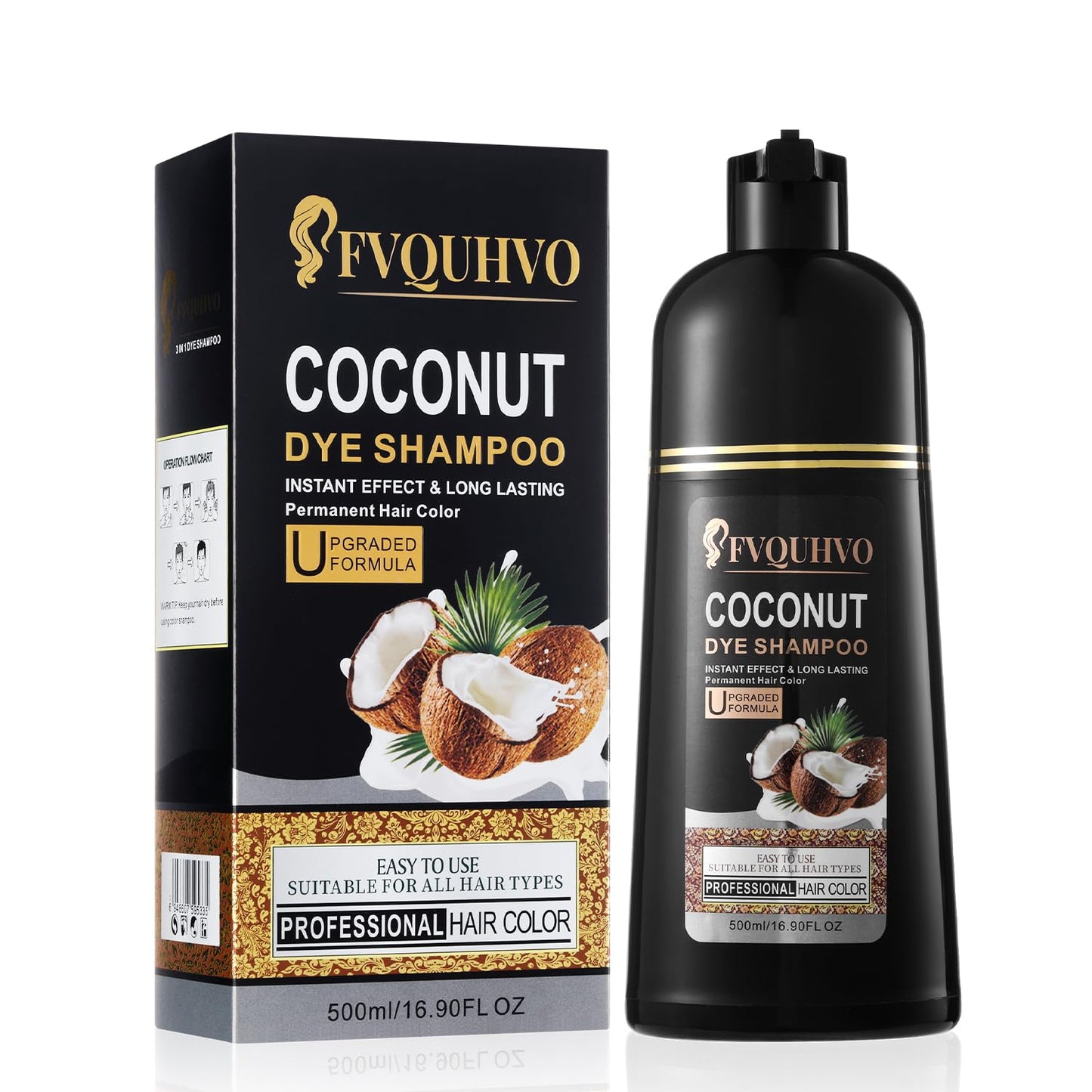 Instant Black Hair Shampoo for Gray Hair - Herbal 3-in-1 Dye for Men & Women | 16.90 Fl Oz