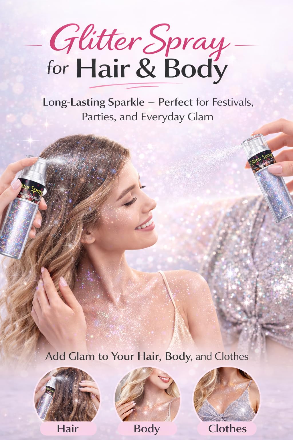 Sovano Hair & Body Glitter Dry Powder, Holographic Body Glitter for Hair Face and Skin, Ultra Fine Shimmer Spray Highlighter, Long Lasting Sparkle Makeup for Festivals Parties Concerts Rave