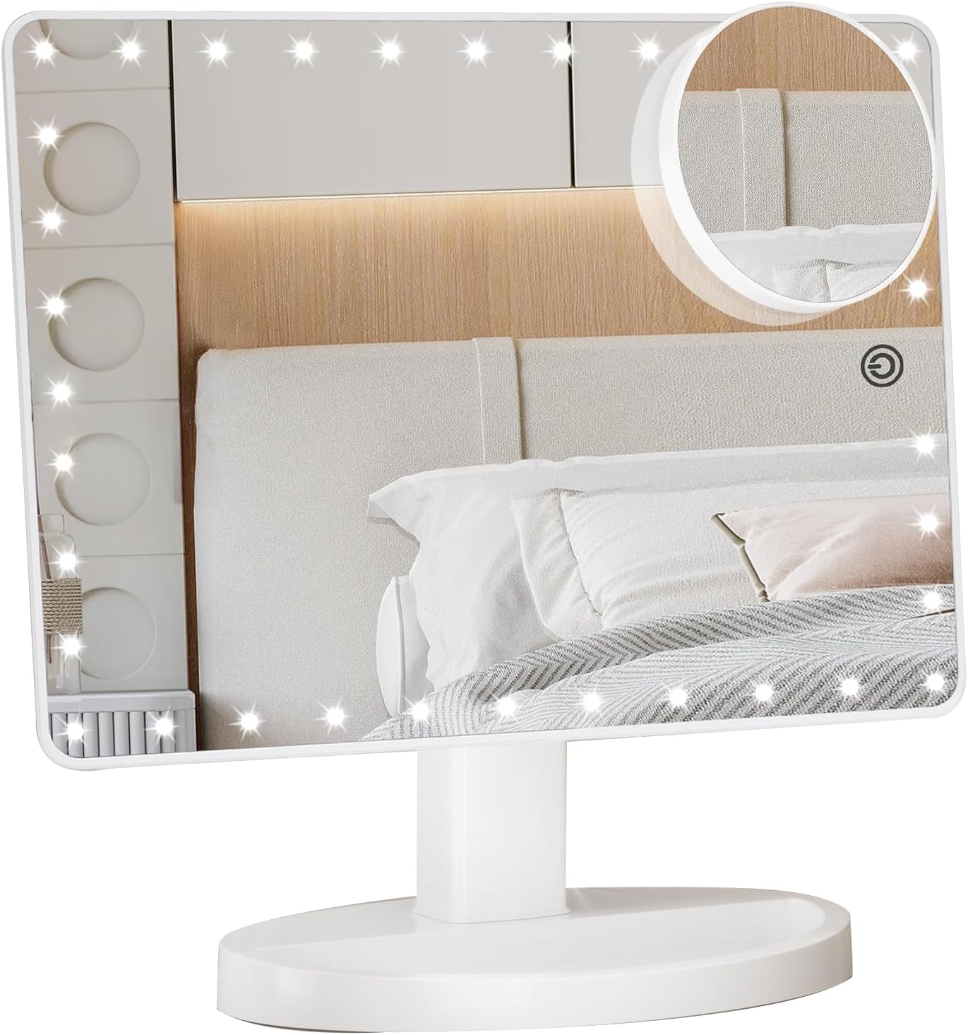 Large Lighted Makeup Mirror - 3 Color Modes, 88 LED, 10X Magnification | 360° Rotation, Touch Screen (Black)