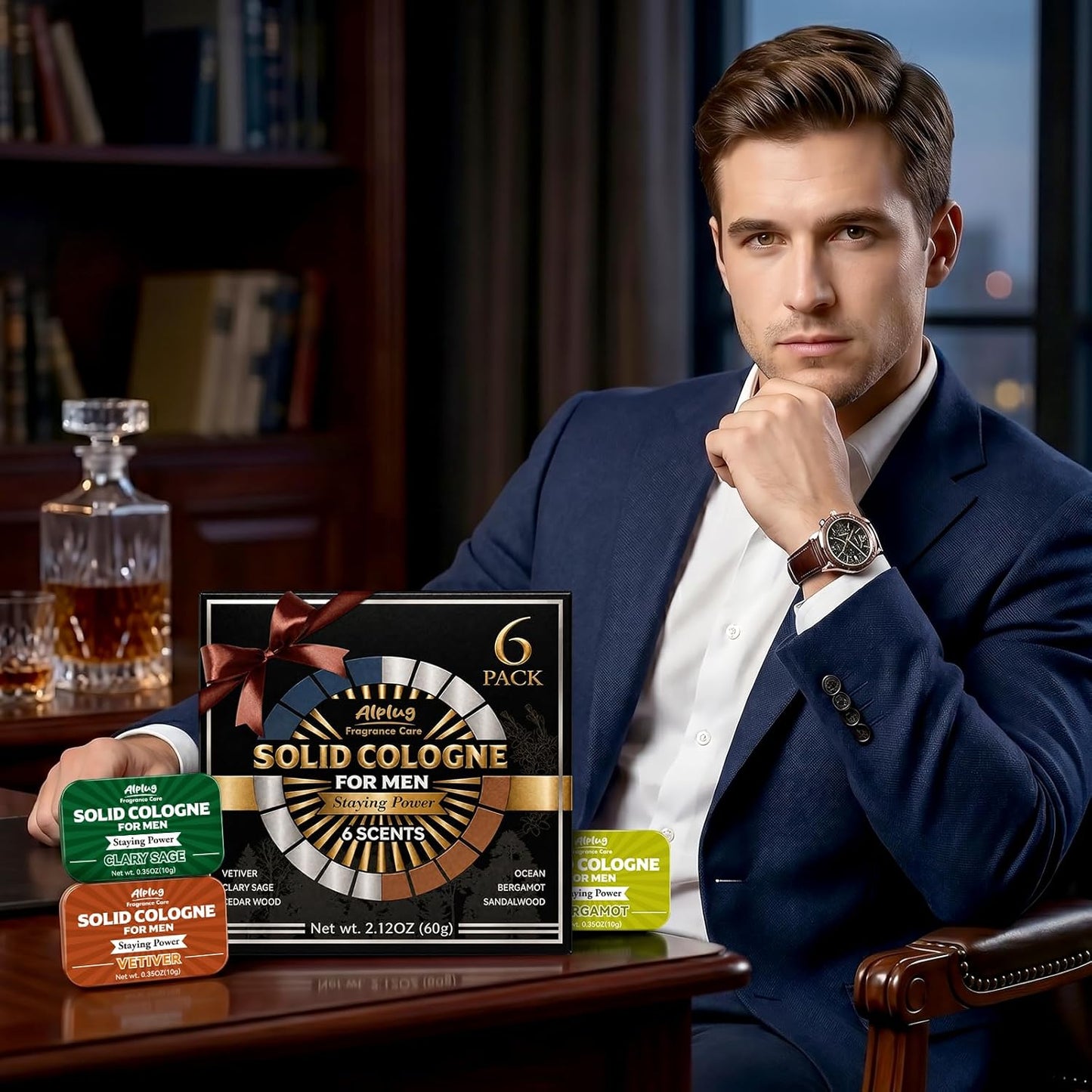 Solid Cologne Gift Set for Men - 6 Pack of Cedar Wood, Bergamot & Sandalwood | Perfect Father's Day Gift for Dad or Husband
