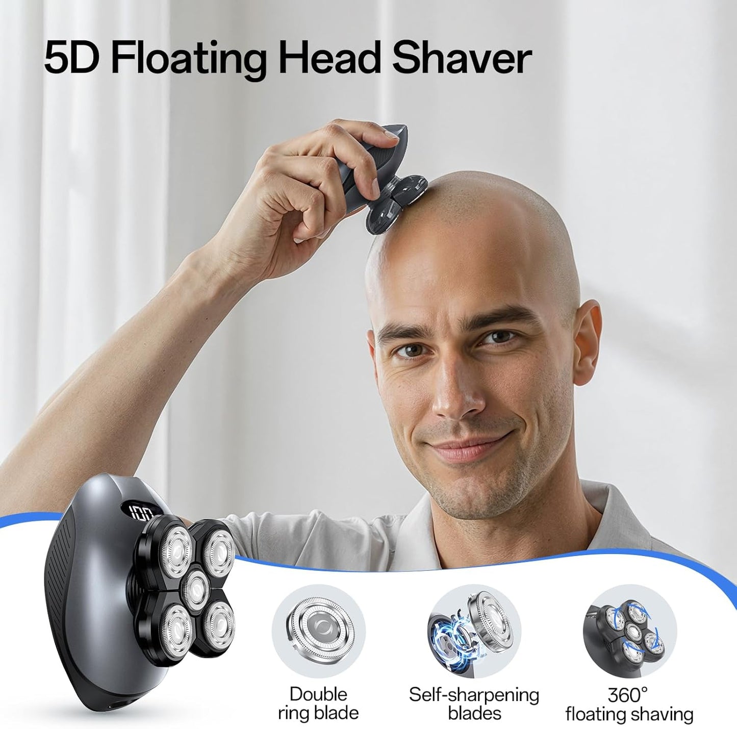 Electric Razor for Men - Cordless Rechargeable Wet/Dry Head & Body Shaver | Waterproof Rotary Blades, Gray