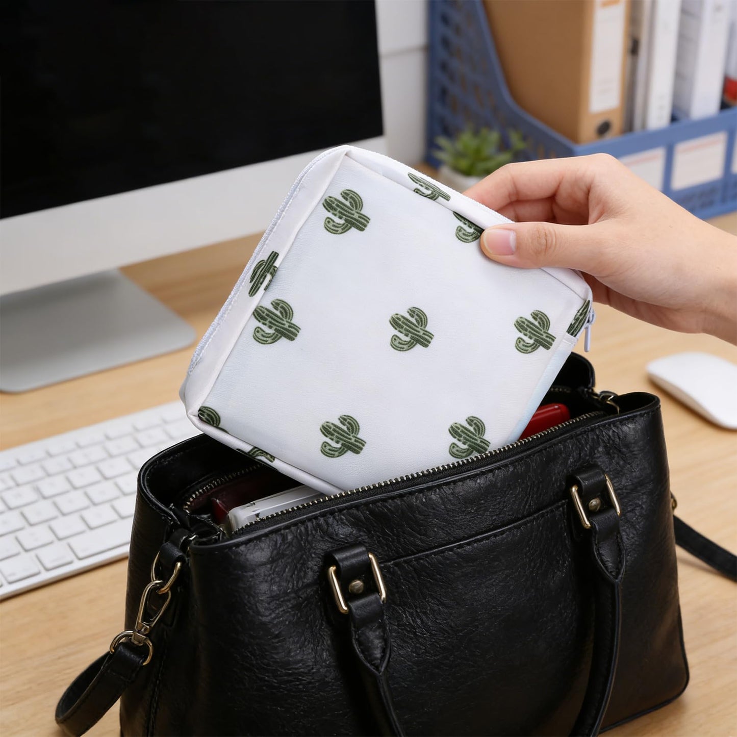 Sanitary Napkin Storage Bag for Purse - Portable Period Bag for Teen Girls & Women - Small Tampon Holder Case & Feminine Product Organizer - Privacy Pouch for Menstrual Supplies(White)