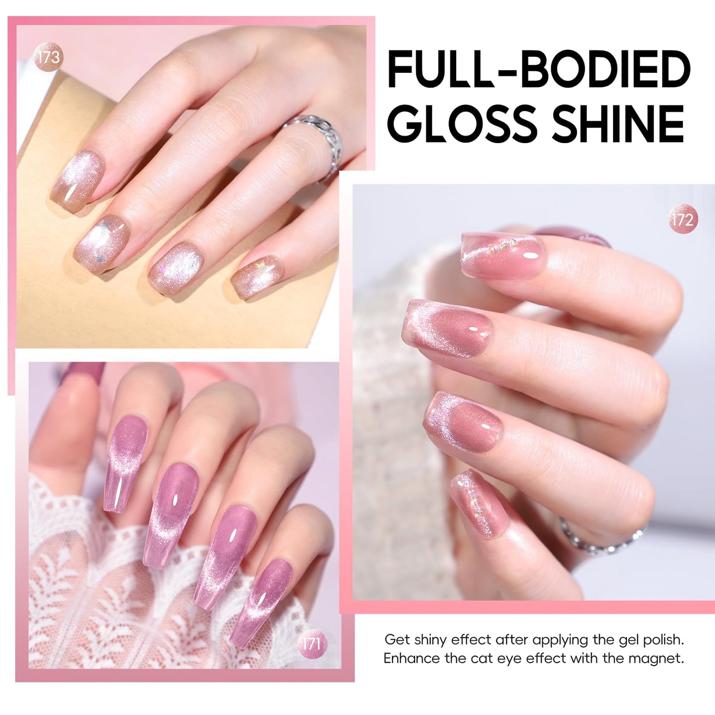 PEACECOLOR Cat Eye Gel Nail Polish Set 6 Colors Milky Nude Pink Glitter Summer Cat Eye Magnetic Sparkle with Magnet Soak Off Home Salon Nails