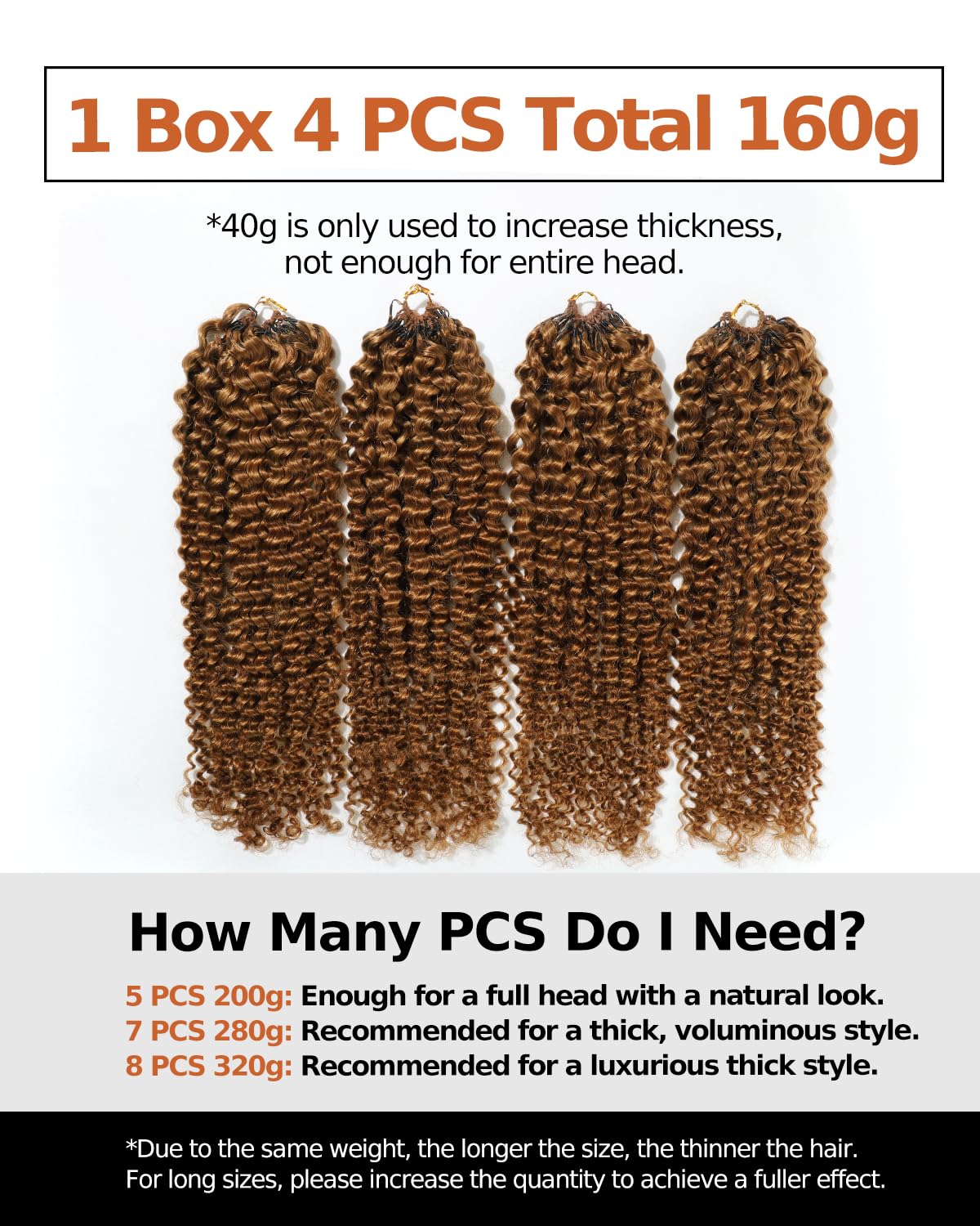 BEEOS Color 30 Auburn Ginger Kinky Curly Crochet Human Hair, Pre-Separated Invisible String Feather Crochet Hair for Women, Miracle Knots 160g 20 Inch