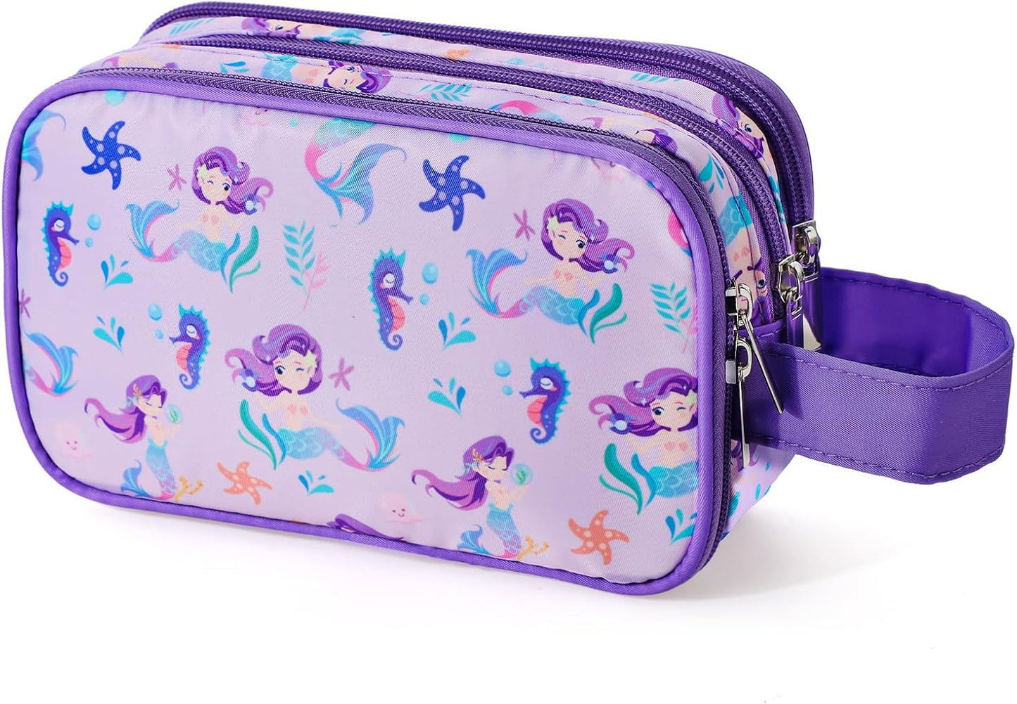 Kids Toiletry Bag - Waterproof Mermaid Scales Travel Cosmetic Bag for Girls | Hanging Wash Bag