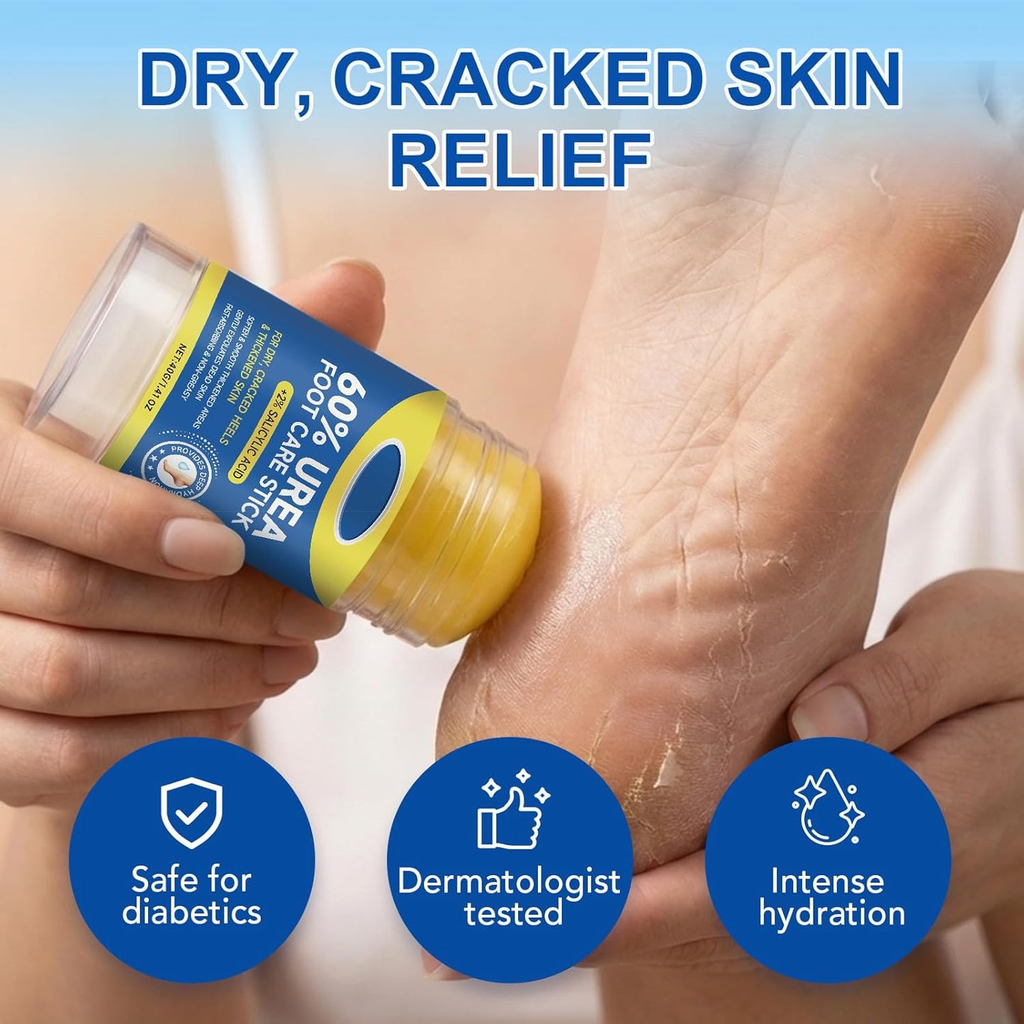 Urea Cream Stick with Salicylic Acid - Maximum Strength Foot Cream for Dry Cracked Heels | Non-Greasy, Fast Acting, 2 oz