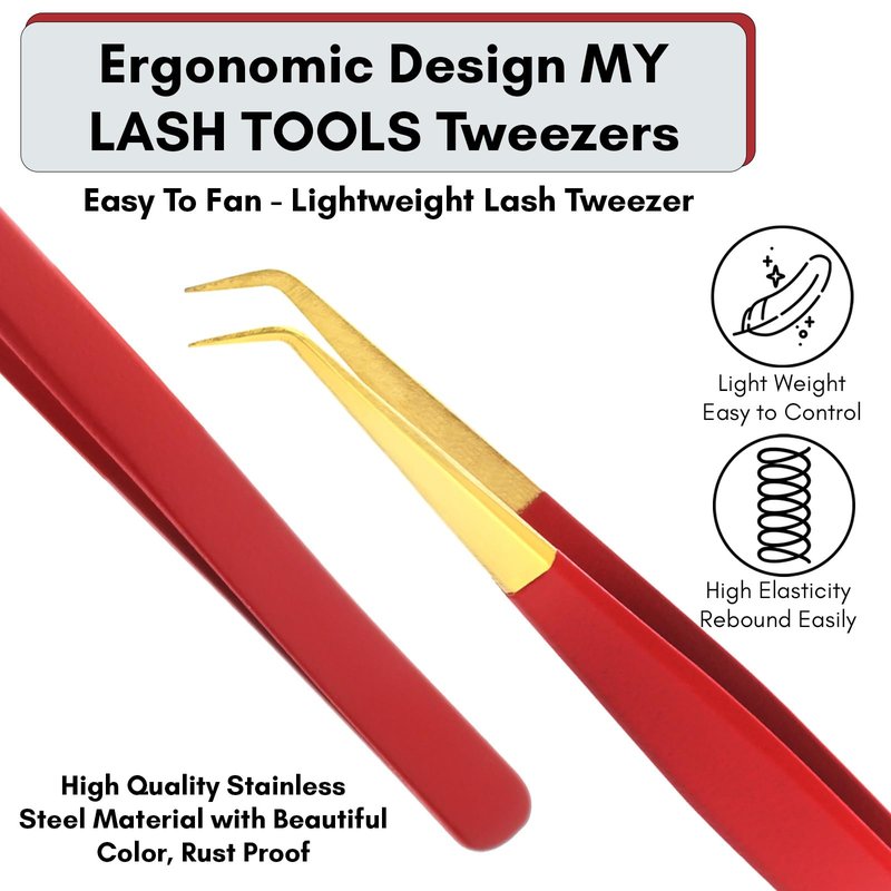 Isolation Tweezers for Eyelash Extension – 14cm Curved, Matte Red with Gold Tip, Stainless Steel, Best for Individual Isolation & Classic Lashes, Pinzas para Pestaña (Matte Red Gold Tip)