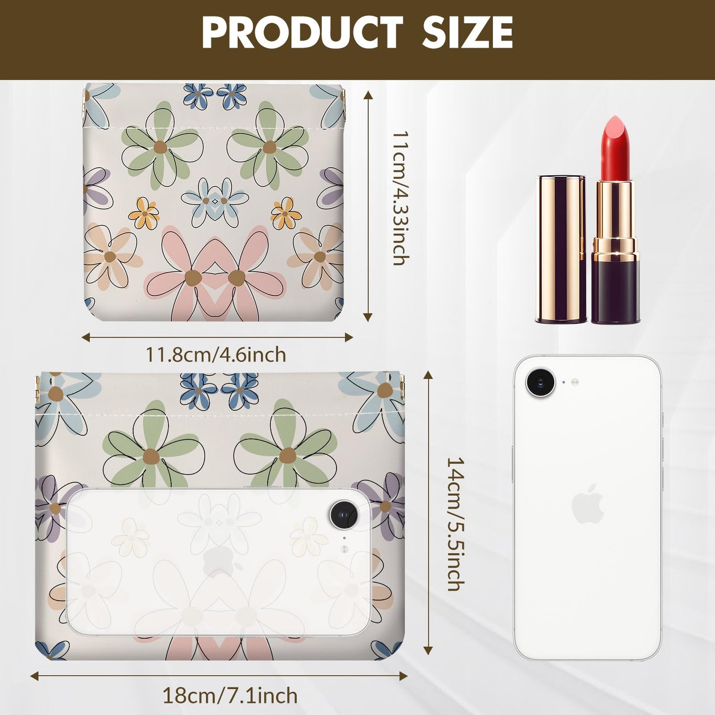 Luoycxy 2 PCS PU Leather Small Makeup Bag Set for Purse,No Zipper Self-closing Cosmetic Bag, Portable Coin Purse Lipstick Accessories Organizer Travel Toiletry Storage Pouch for Women,Line Flower A
