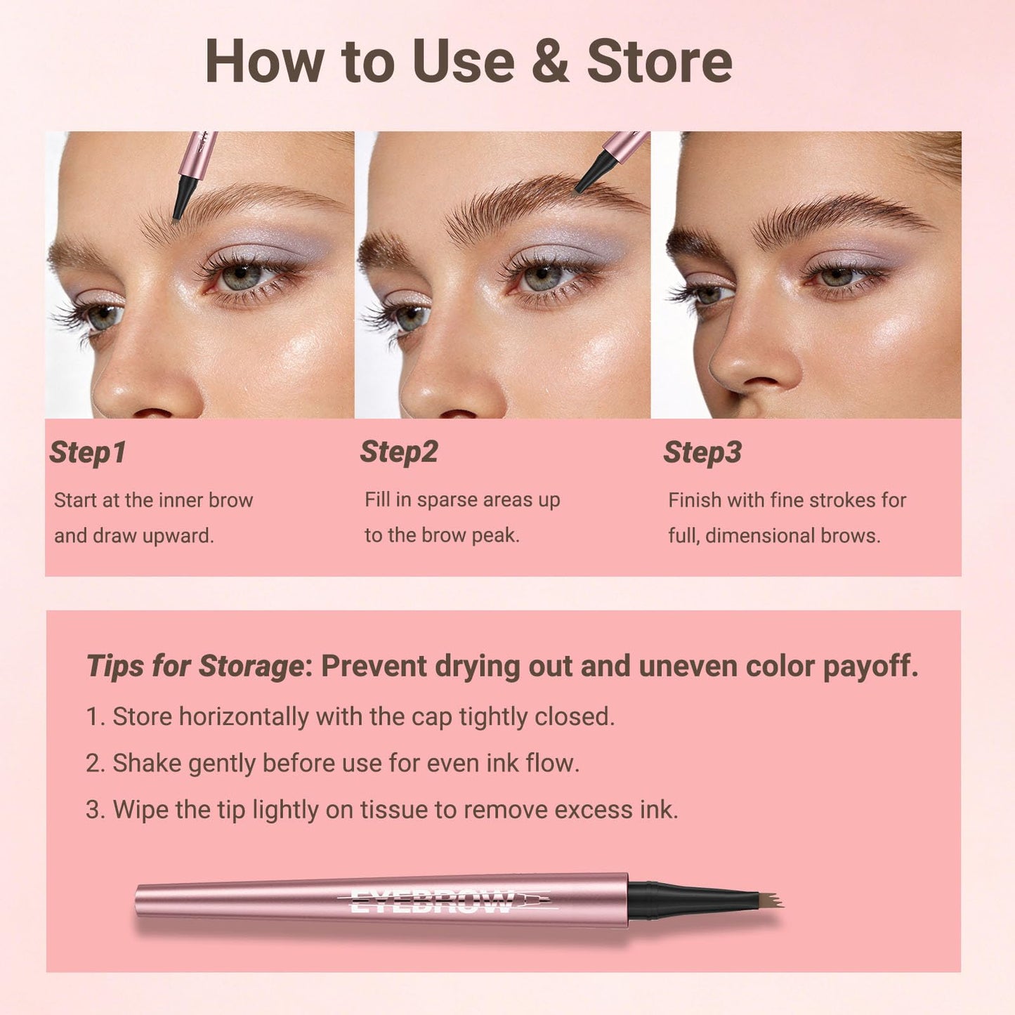 Micro-Fork Eyebrow Pencil for Sparse Brows, 4-Tip Eyebrow Pen for Natural Hair-Like Strokes, Smudge-Proof Makeup Tool for Defined Brows (06# Black Brown)