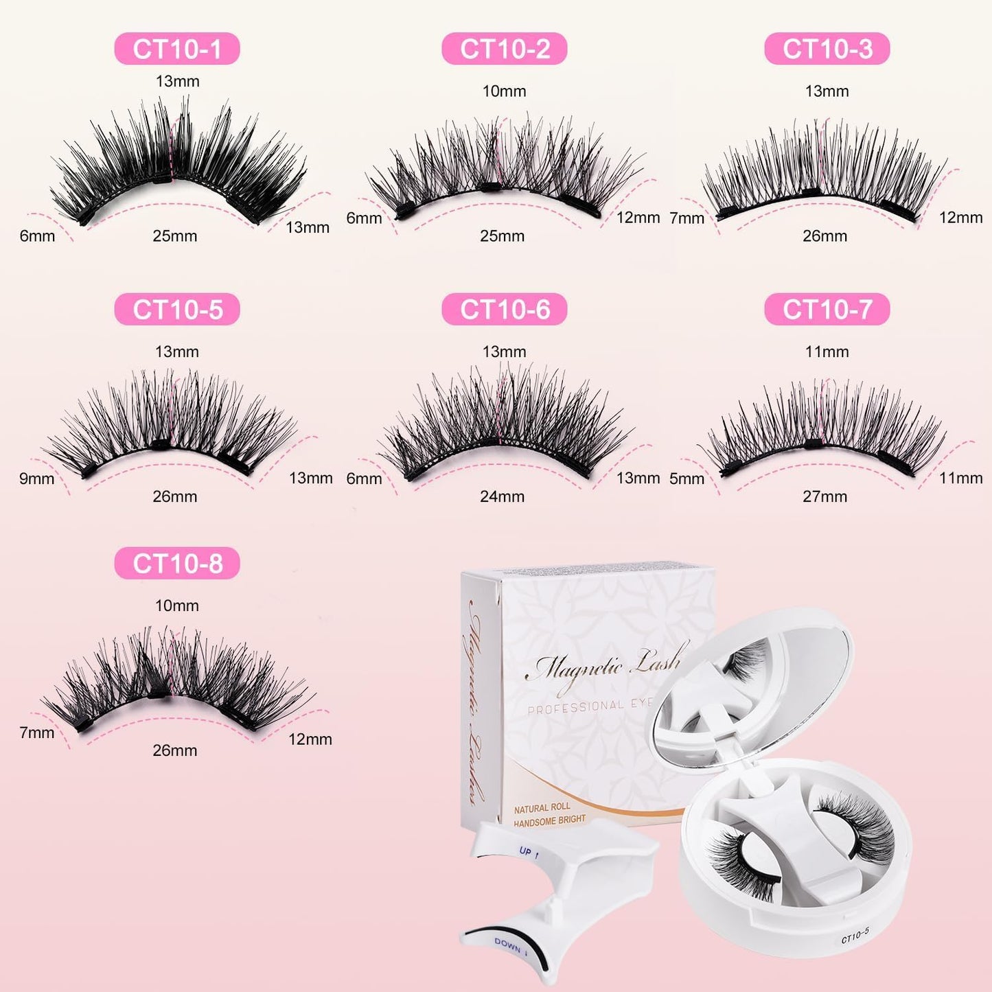 FVAQL Magnetic Eyelashes with Applicator，Reusable natural looking, no eyeliner no adhesive, easy to put on and take off. (Magnetic Lashes-CT10-1)