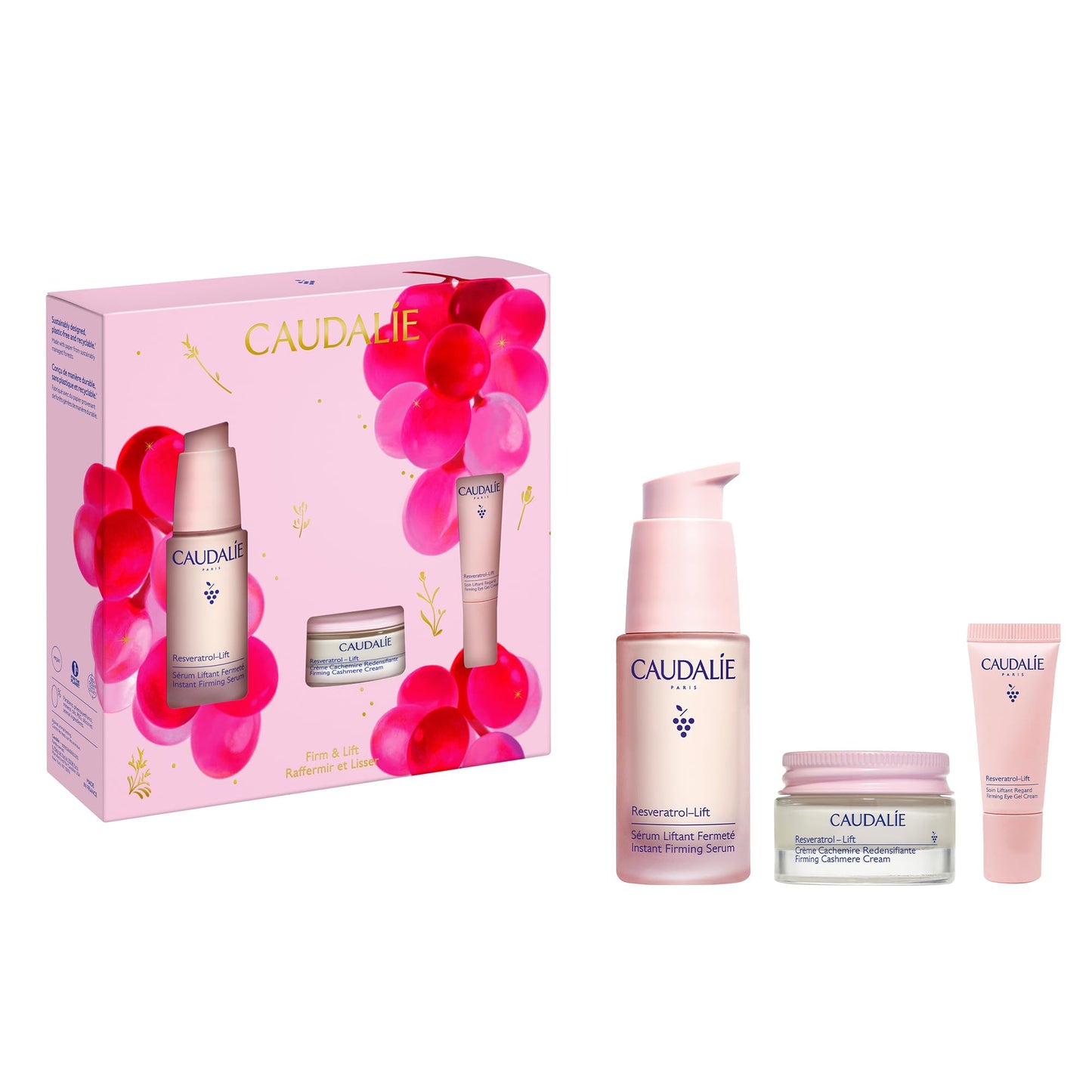 Caudalie Resveratrol-Lift Skin Care Gift Set Lift, and Firm Essentials with Full-Size Serum + 2 Free Travel Products ($126 Value)