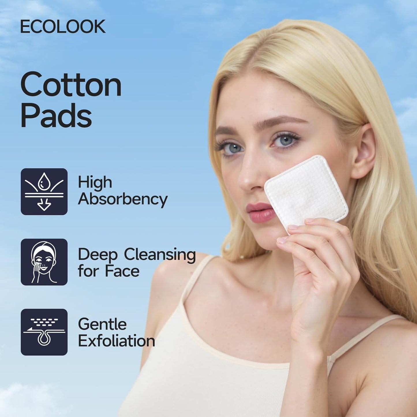 Triple-Layer Cotton Facial Pads - Textured Exfoliating & Ultra-Soft | Lint-Free, Gentle for All Skin Types - 1 Pack