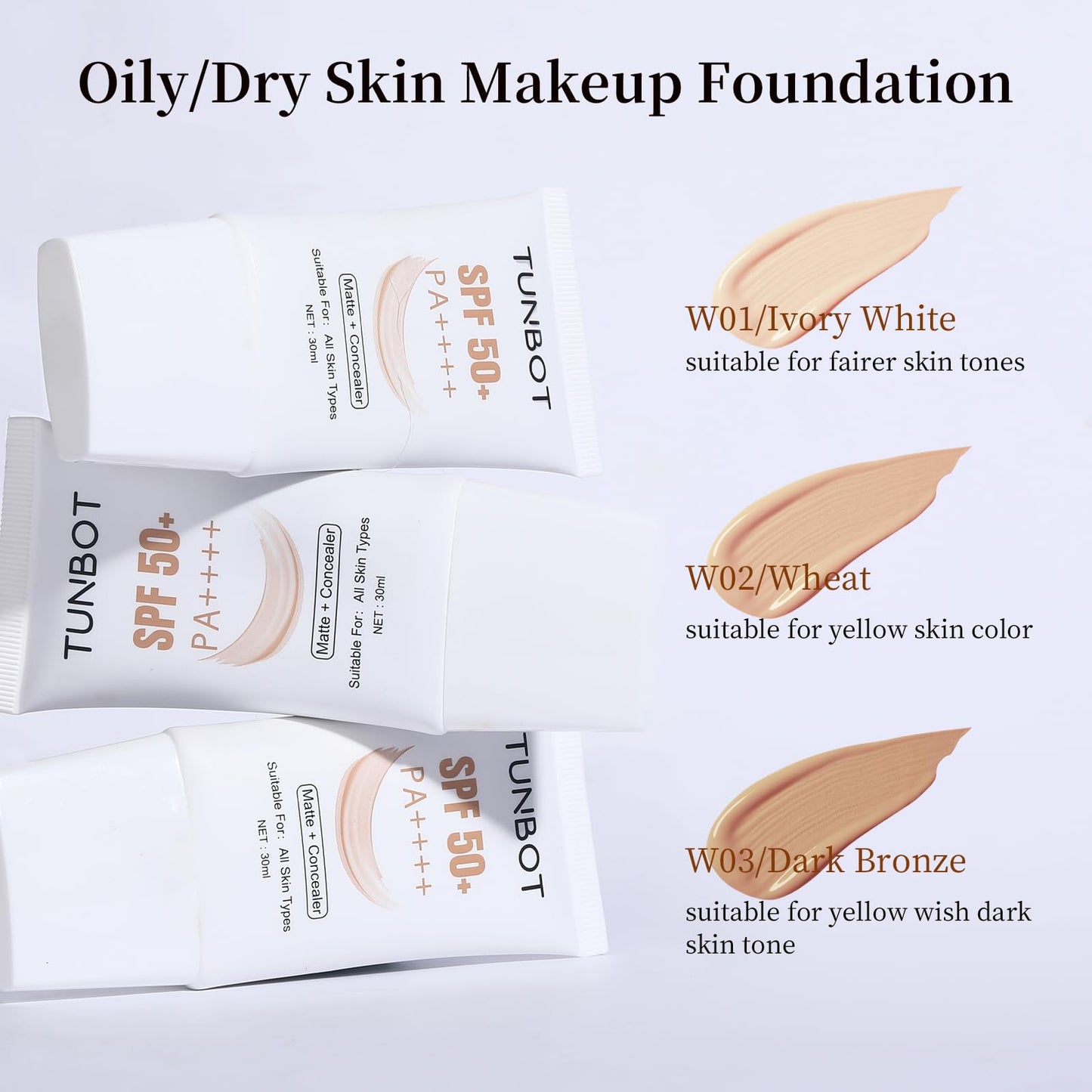 Liquid Foundation SPF 50, 30ml Full Coverage Lightweight Concealer Foundation, Long Lasting Oil Control Waterproof Face Foundation, Even Skin Tone, Daily Sun Protection