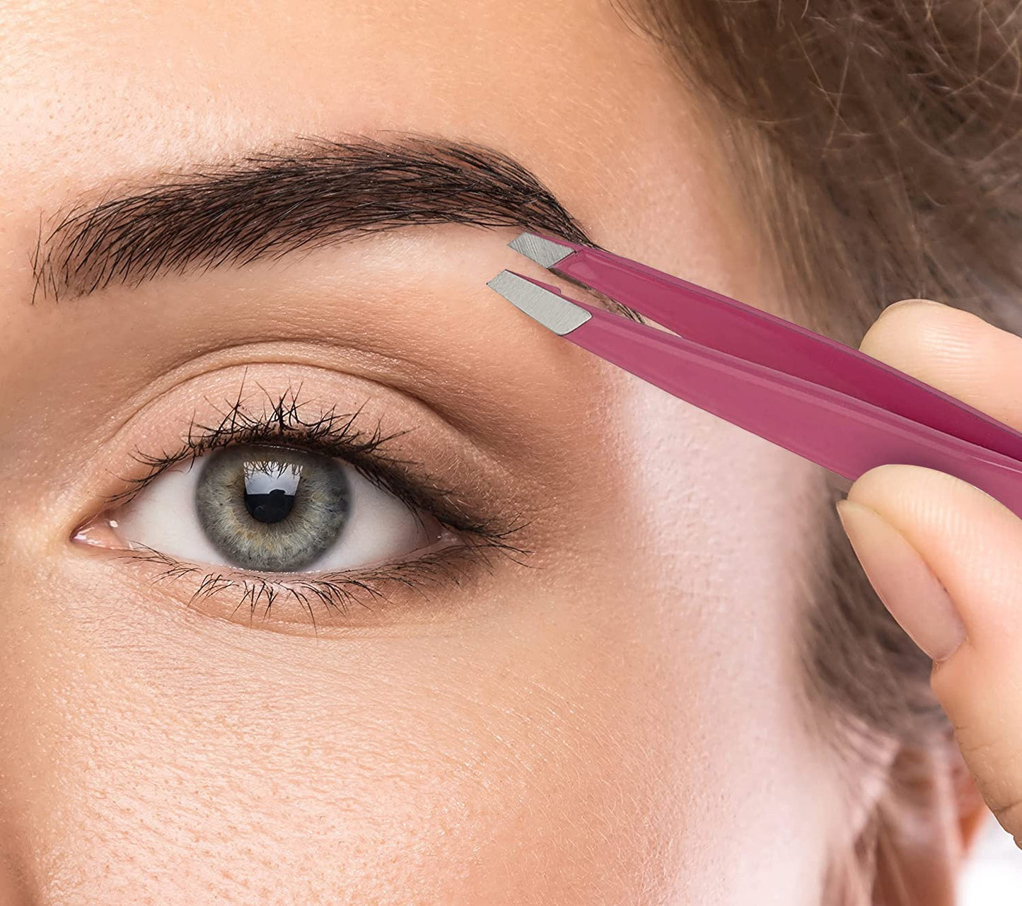 Regine Switzerland Slant Tweezer - Handmade in Switzerland - Professional Eyebrow & Facial Hair Remover - Etched Interior Grabs Hair from The Root - Perfectly Aligned Tips - Stainless Steel, Pink