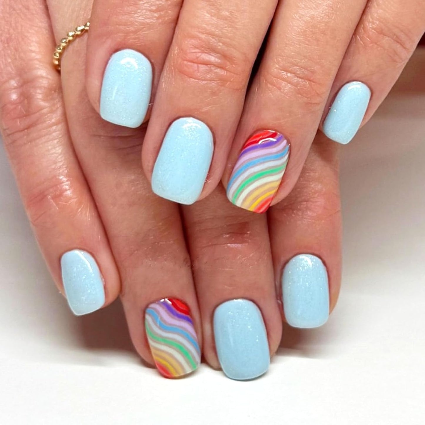 3D Flower Press On Nails | 24 Pcs Short Square Fake Nails with Blue Daisy Designs for Spring & Summer Manicure