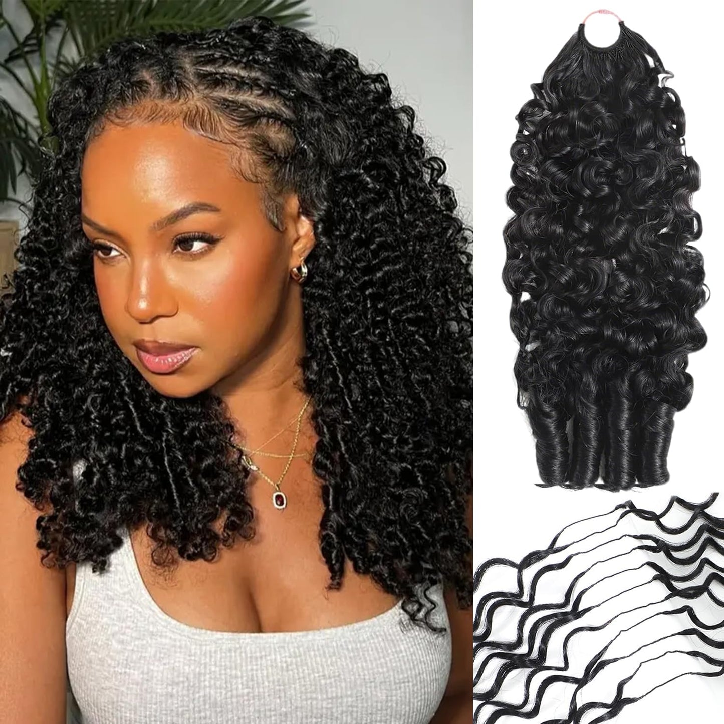 Crochet Hair For Black Women Burmese Curly Crochet Human Hair Extensions 50g Knotless Pre-Separated Feather Crochet Human Hair Spiral Curly Invisible Crochet Hair Natural Black (14inch)