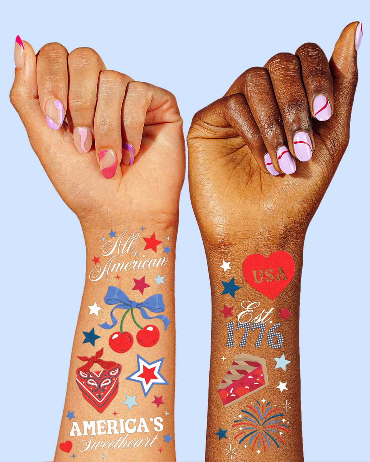 250 Patriotic Temporary Tattoos - 4th of July USA Red White Blue Stars & Fireworks | Kids Party Decor