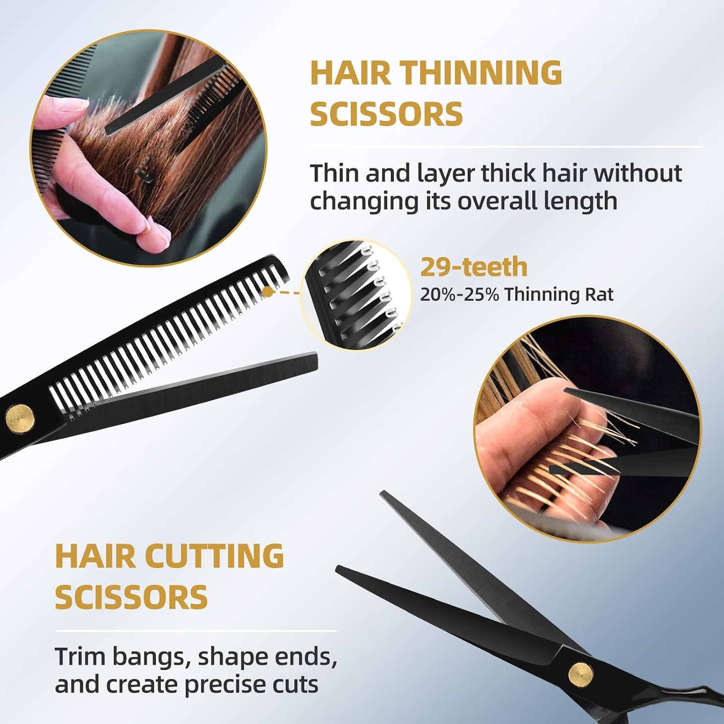Professional Black Hairdressing Scissors - 6.5" Japanese Stainless Steel Thinning & Trimming Shears | Salon-Grade Barber Tools