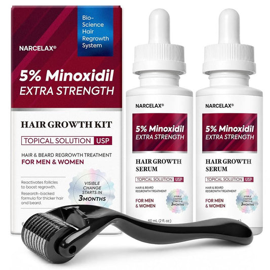 Minoxidil Hair Growth Kit for Men & Women - Extra Strength Serum with Biotin for Thinning Hair | 60ml (2 Fl Oz, Pack of 2)