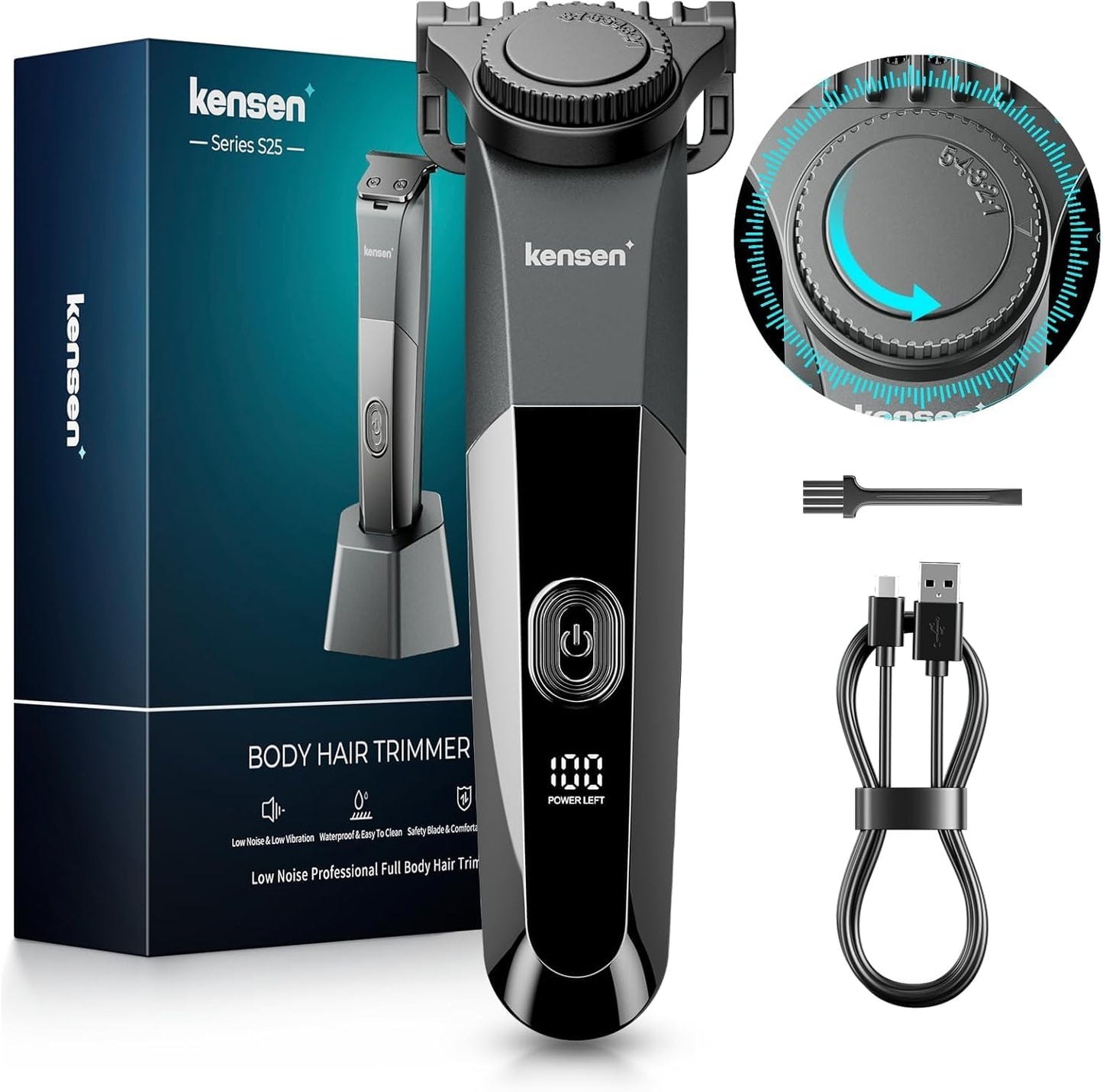 KENSEN Adjustable Beard Trimmer for Men - Professional Electric Trimmer with Ceramic Blades, Mustache Trimmer for Men 1-5mm Length Settings IPX6 Waterproof 90 Min Runtime Gifts for Men