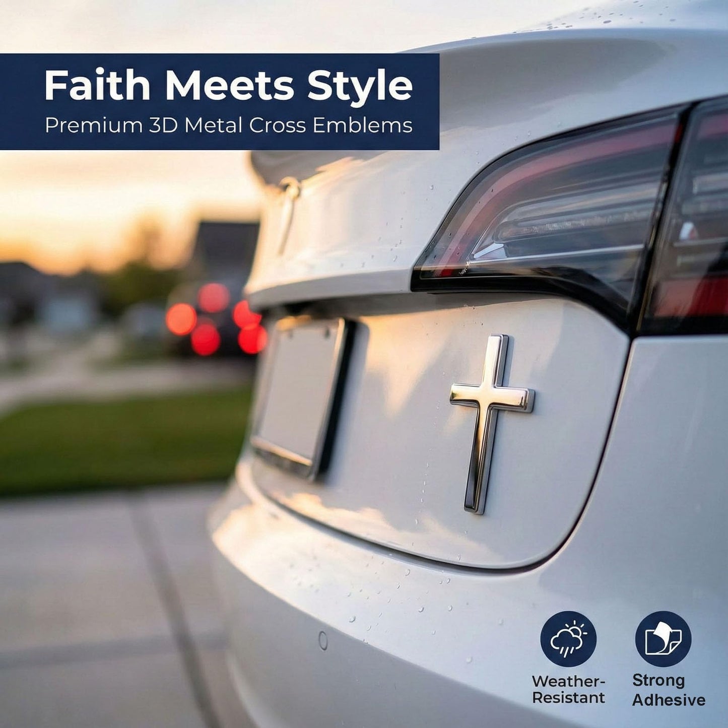 4PCS 3D Metal Jesus Christ Cross Stickers, 2.5"×1.8" Alloy Car Cross Sticker for Vehicles, Self Adhesive Scratch Covering Car Accessories Decals for Trunk Tailgate Side Decoration