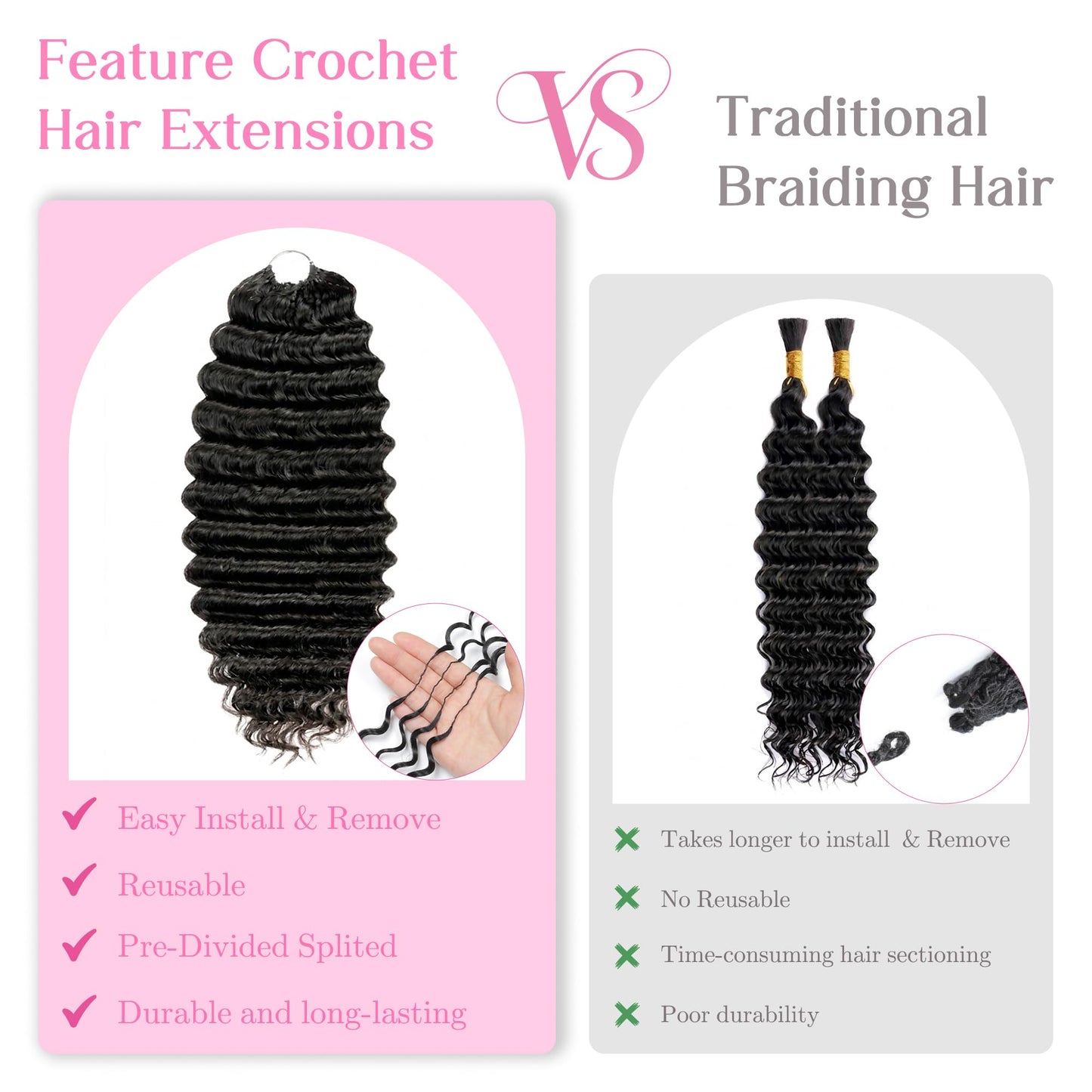 LADEMI Human Crochet Hair, Miracle Feather Crochet Hair Knotless Deep Wave