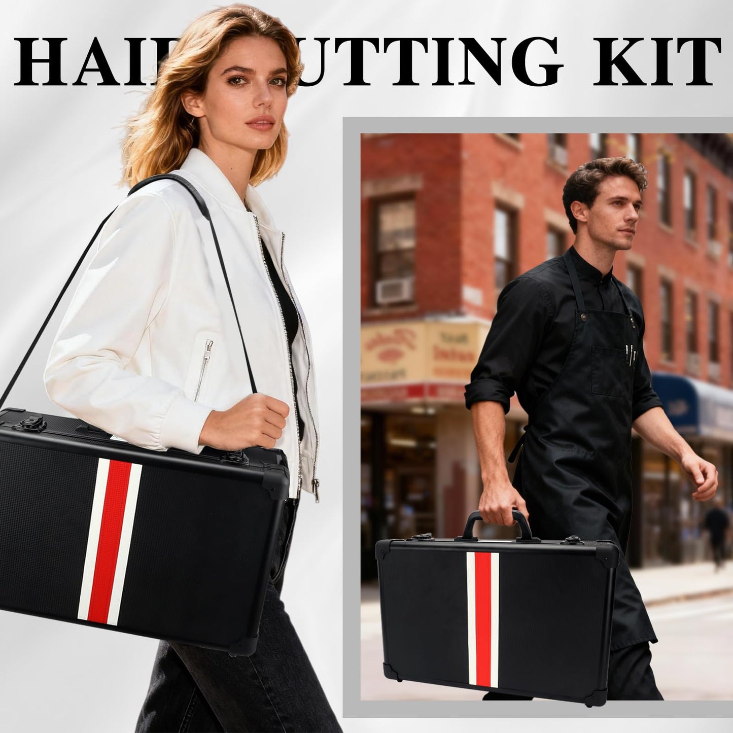Large Barber Case Organizer, Professional Barber Briefcase with 6 Clipper Slots & 8 Shear Holders, Sliding Tray, 20" Aluminum Barber Carrying Tool Case for Clippers, Scissors, Trimmers & Supplies
