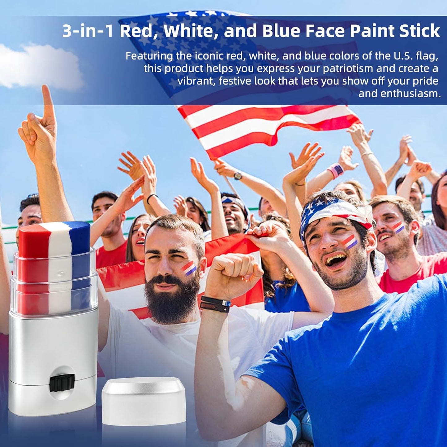 Patriotic Face Paint Stick - Red, White & Blue Makeup for 4th of July | Easy Application for Sports & Events (1 PCS)