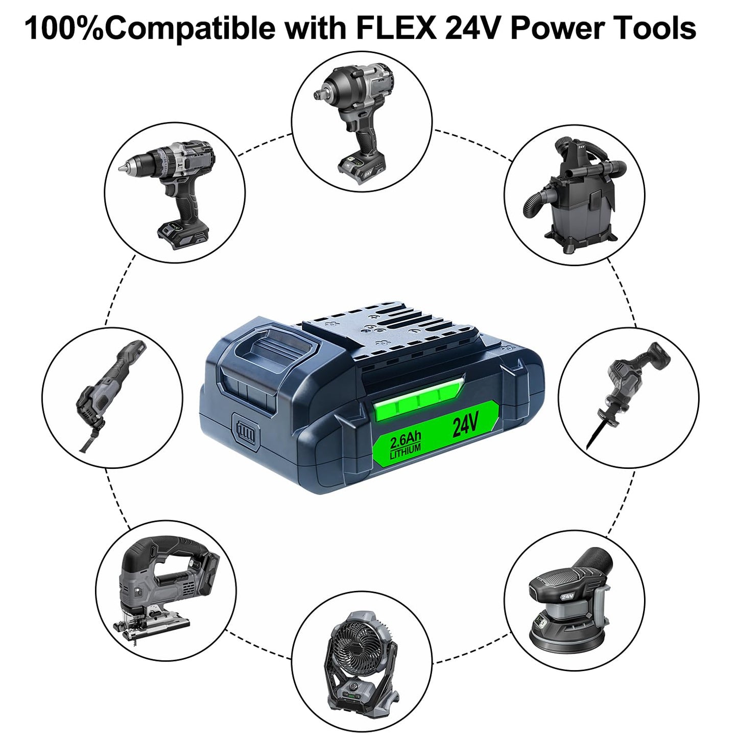 DTK 2600mAh Batteries Replacement for Flex 24V Battery Lithium-Ion FX0111-1
