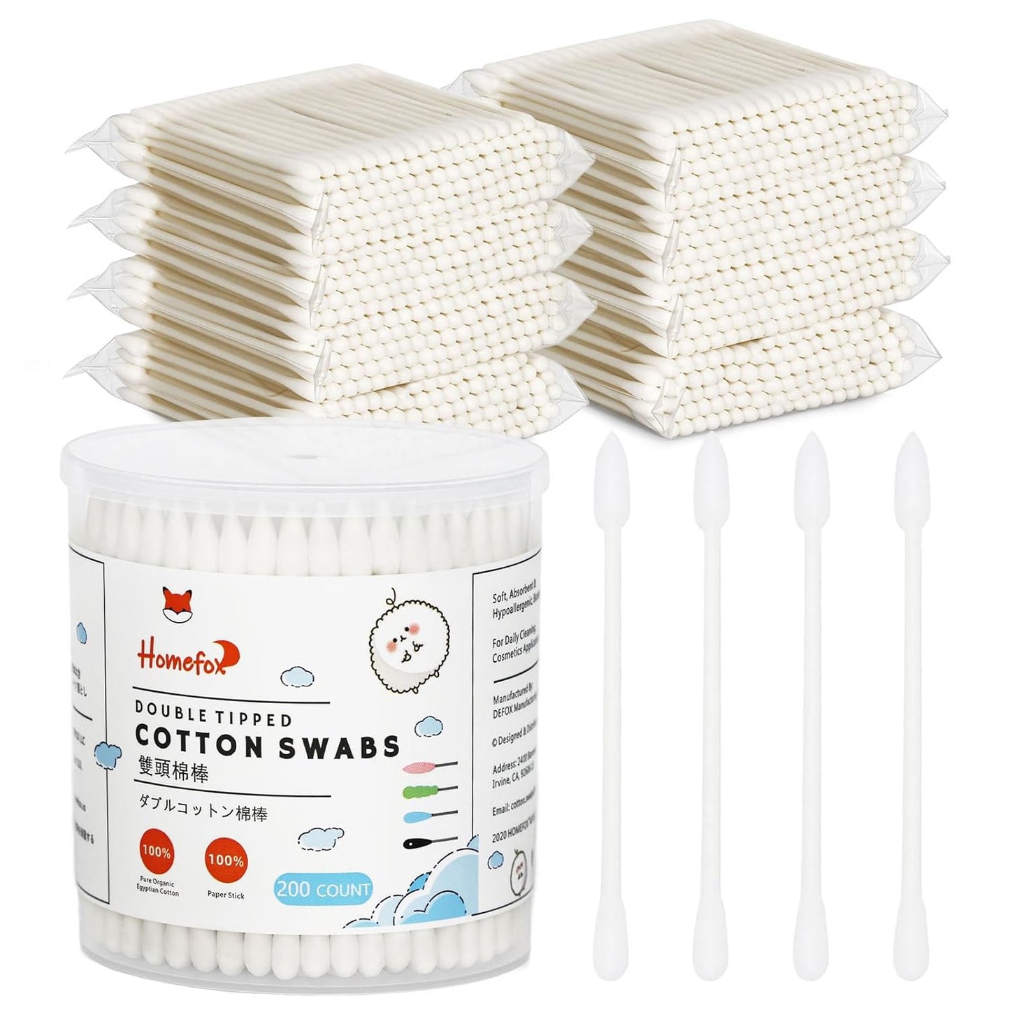 XL Pink Cotton Swabs - Pointed Precision Organic Buds | 250 Count Double-Sided Tips