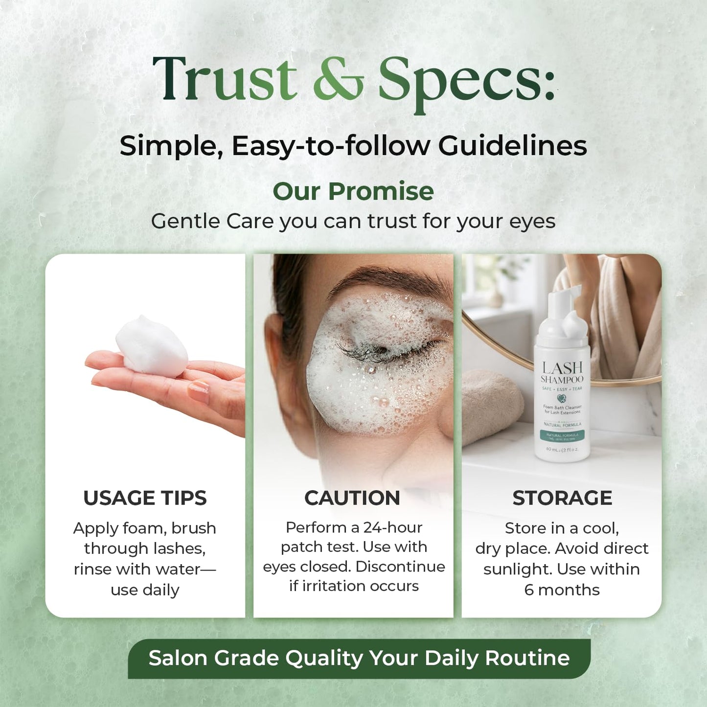 Foam Lash Cleanser for Lash Extensions 50ml (1.69 fl.oz), Gentle Lash Shampoo for Natural Lashes | Oil-Free, Hypoallergenic, No Irritation | Safe Makeup Remover for Sensitive Skin | Home & Salon Use