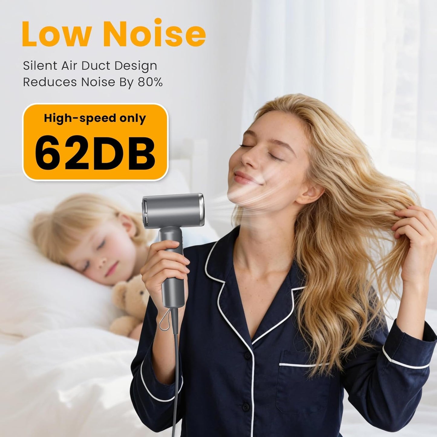 JIGGL Dual-Voltage Mini Travel Hair Dryer - Ionic Blow Dryer with Magnetic Diffuser & European Plug Adapter | Compact & Lightweight for Curly Hair - Gray