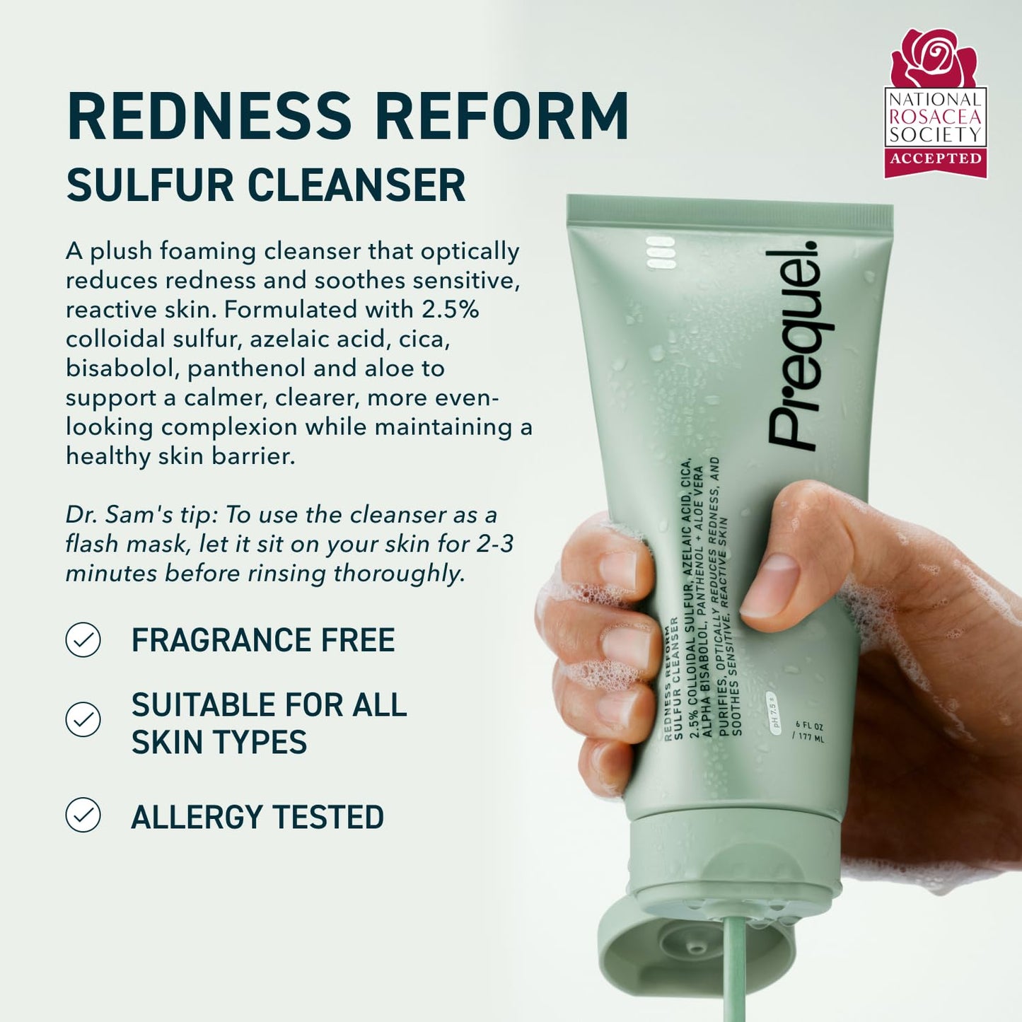 Prequel Skin Redness Reform Sulfur Cleanser – Calming Face Wash for Redness & Discomfort – Foaming Formula with Soothing Azelaic Acid & Colloidal Sulfur – Dermatologist-Developed Skincare – 6oz