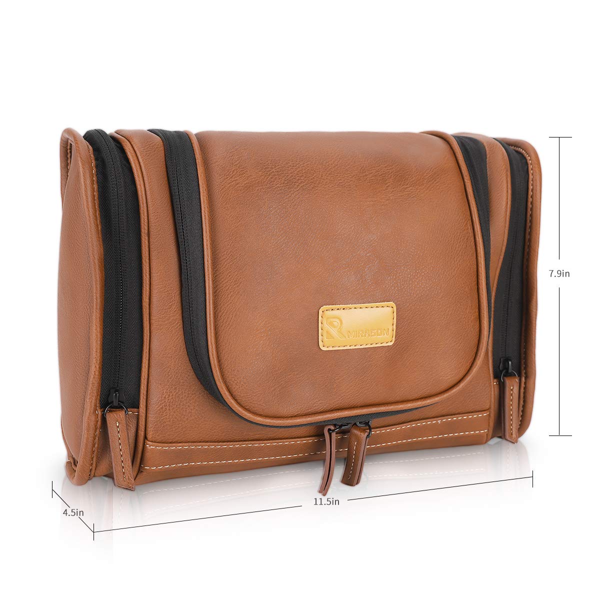 Travel Toiletry Bag - Hanging Leather Dopp Kit for Men | Brown Shower Organizer with Metal Hook